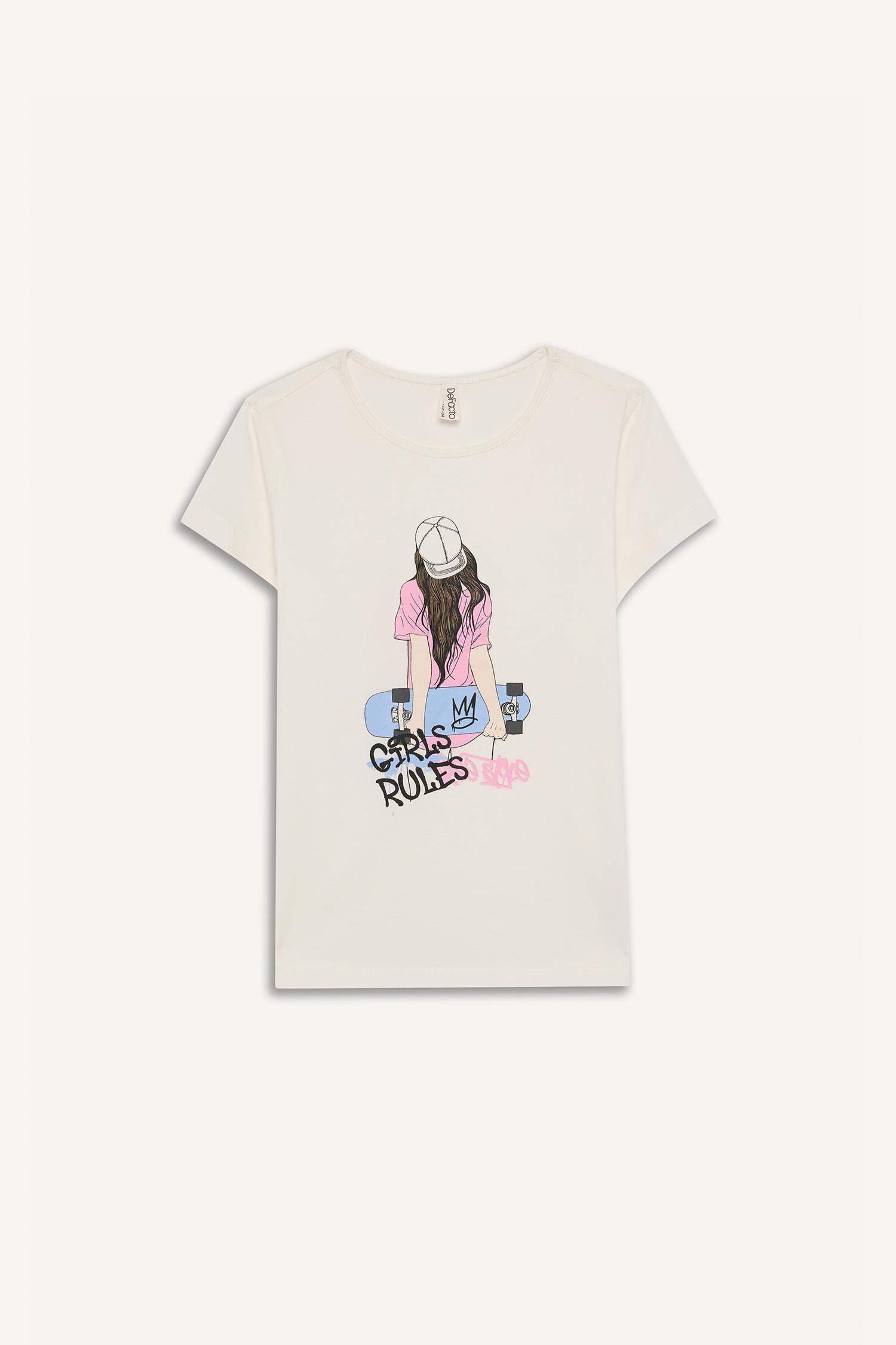 Пижама для девочек с принтом, с коротким рукавом и длинными брюками