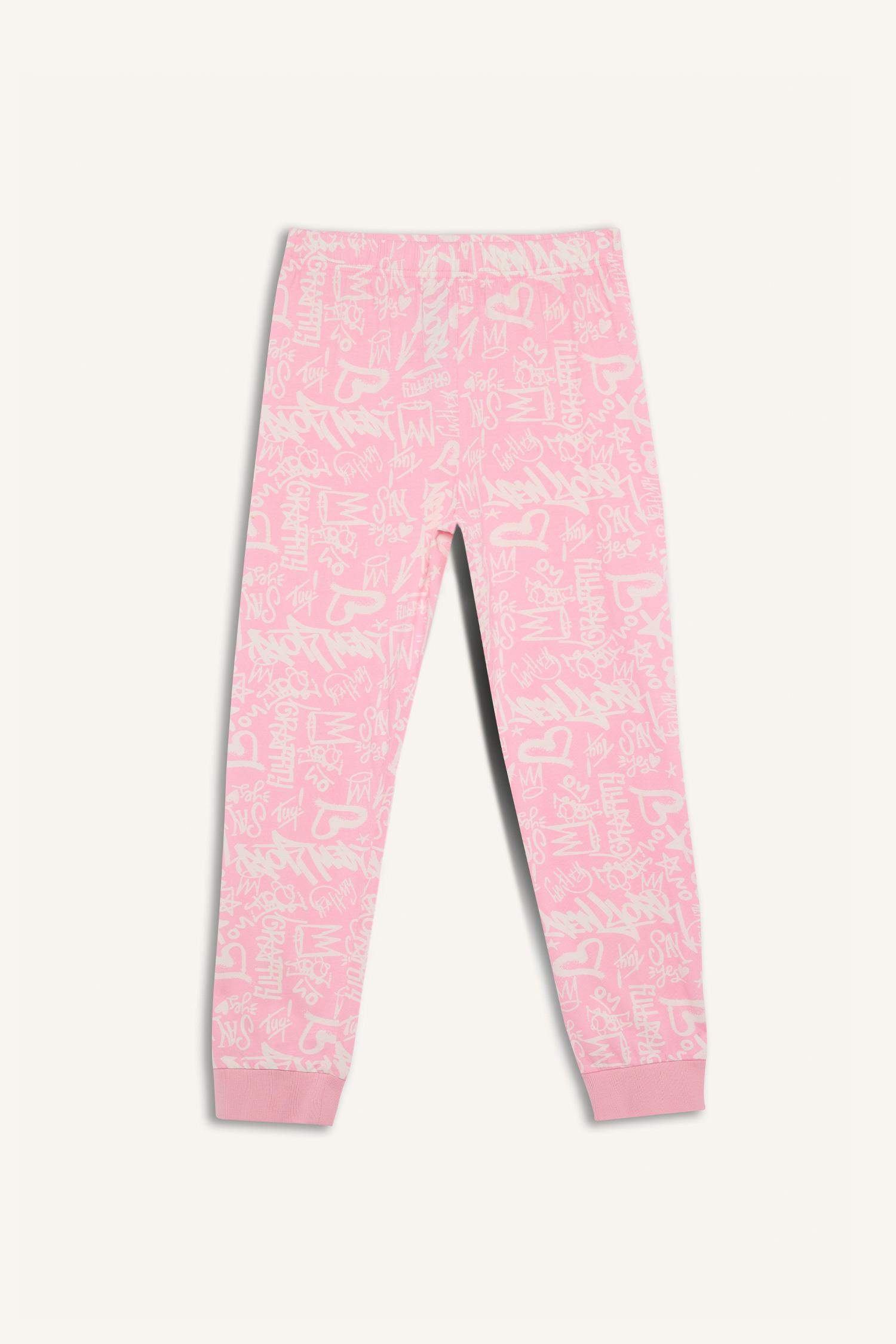 Пижама для девочек с принтом, с коротким рукавом и длинными брюками