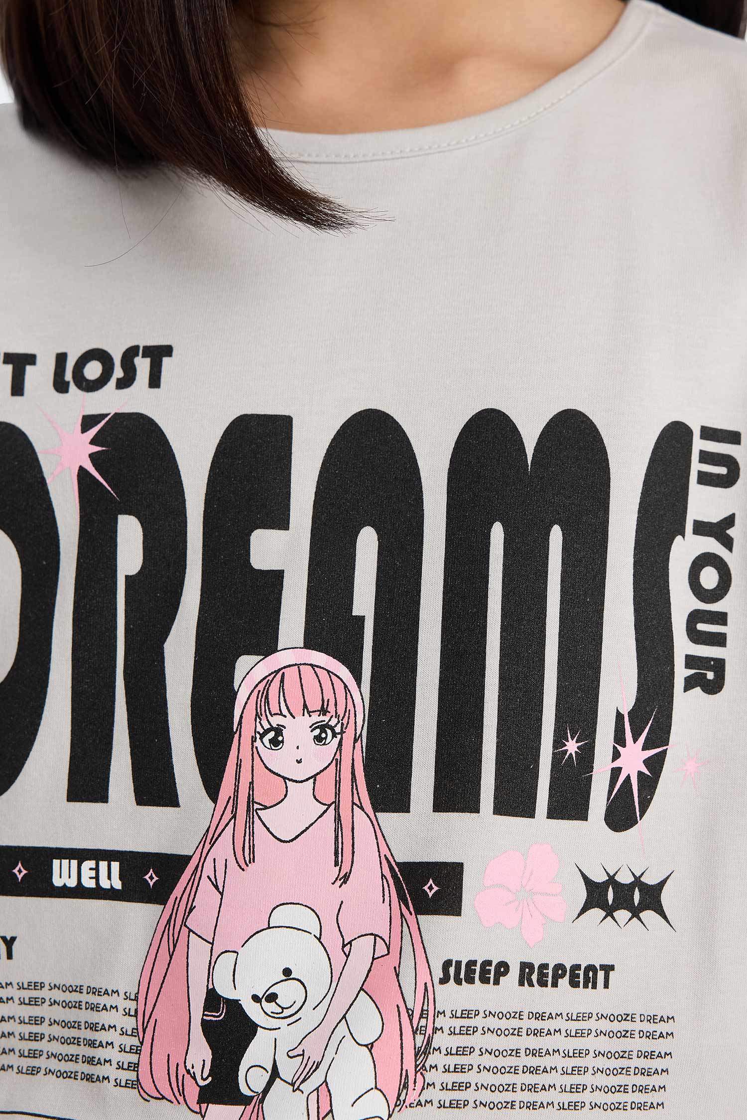 Kız Çocuk Pijama Takımı Baskılı Kısa Kollu Üst Desenli Şort