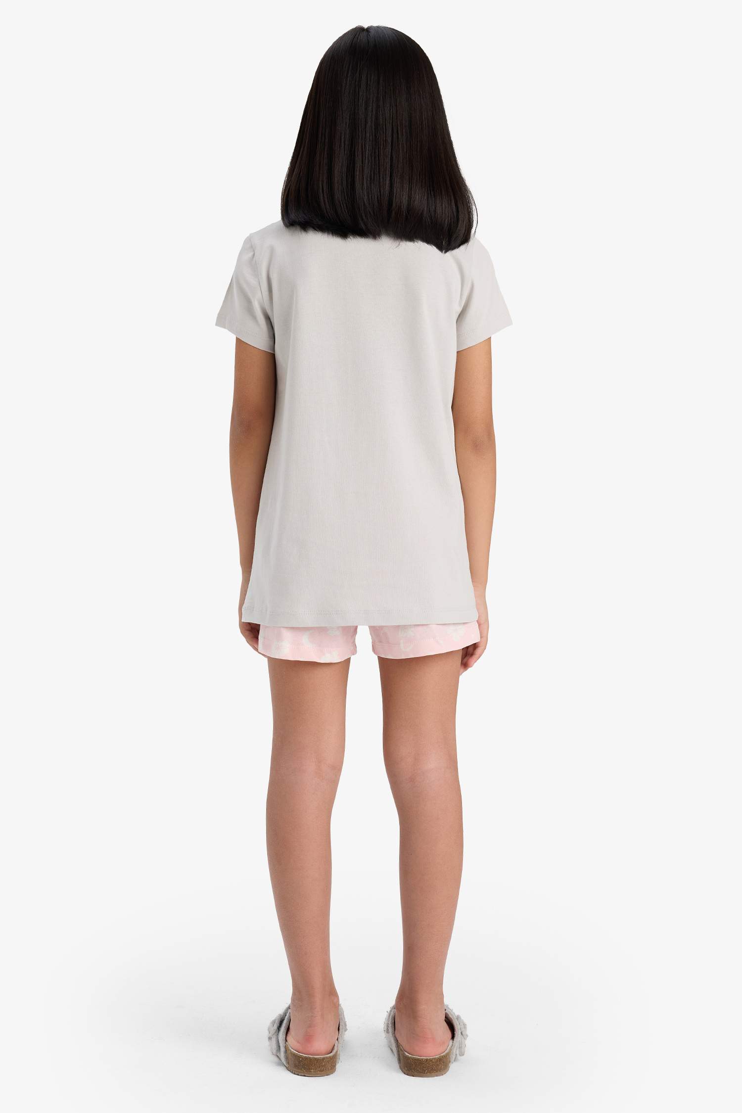 Kız Çocuk Pijama Takımı Baskılı Kısa Kollu Üst Desenli Şort