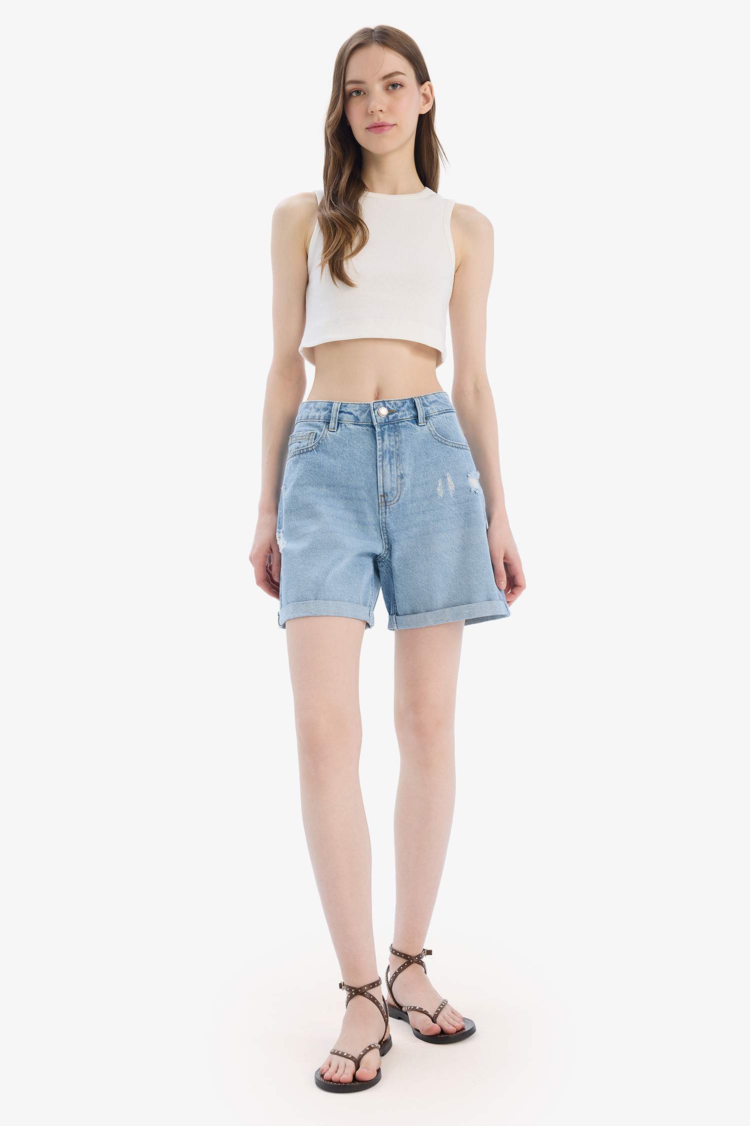 Boyfriend Высокая Посадка Подкатанные Джинсовые Шорты