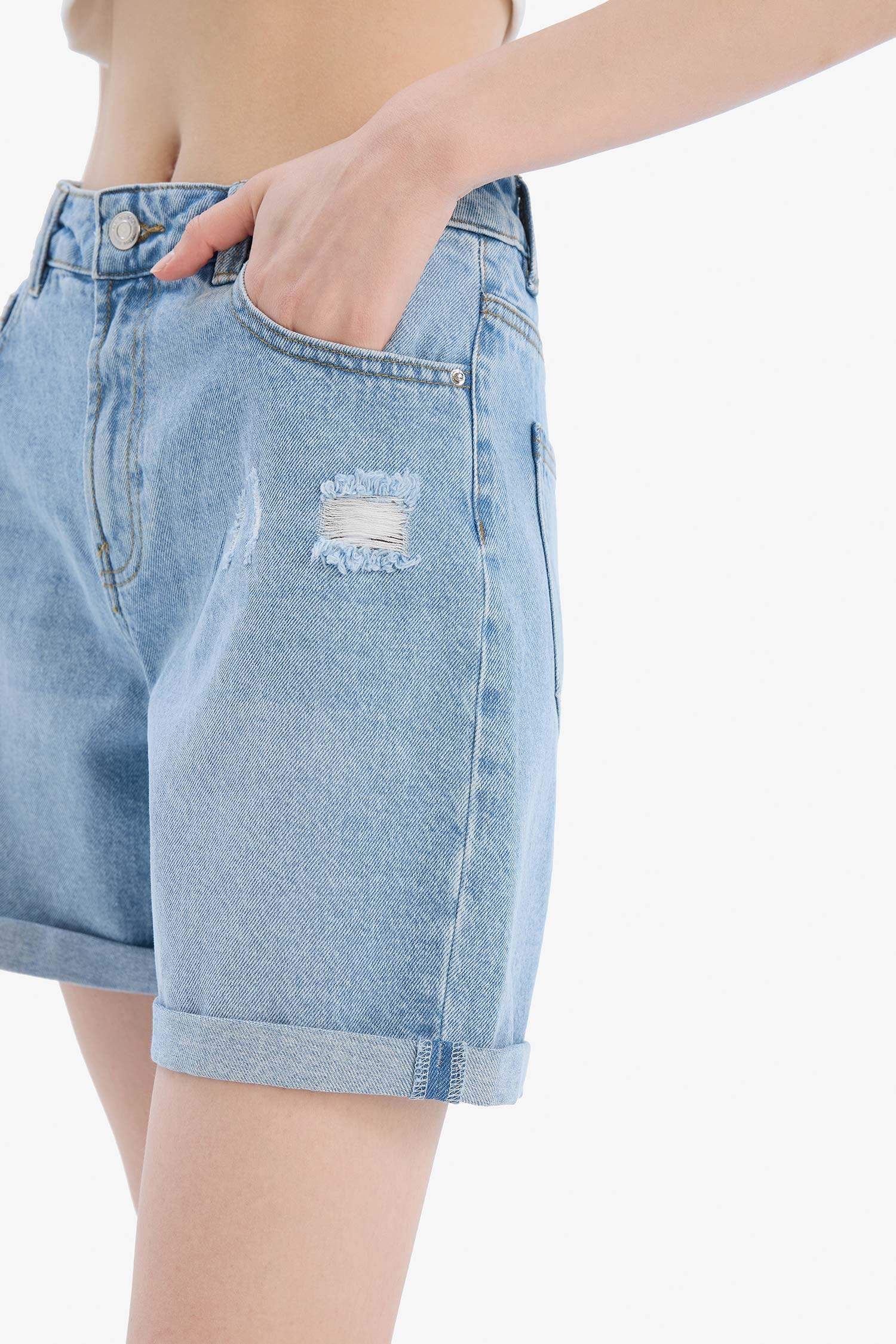 Boyfriend Высокая Посадка Подкатанные Джинсовые Шорты