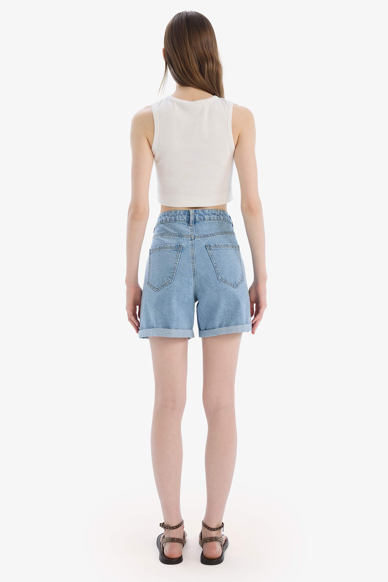 Boyfriend Высокая Посадка Подкатанные Джинсовые Шорты