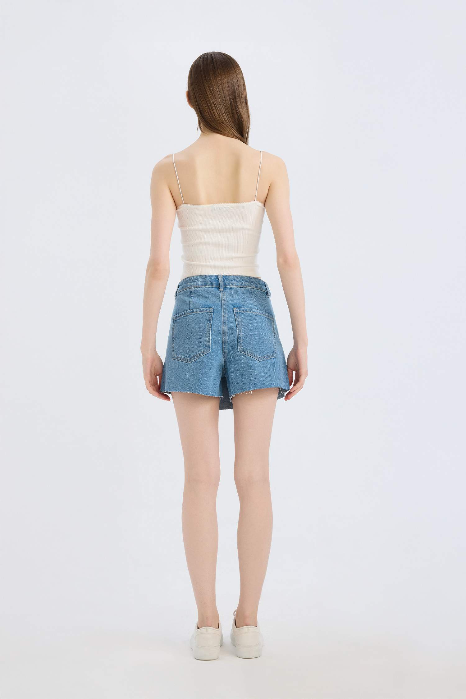 Yüksek Bel Jean Şort Etek