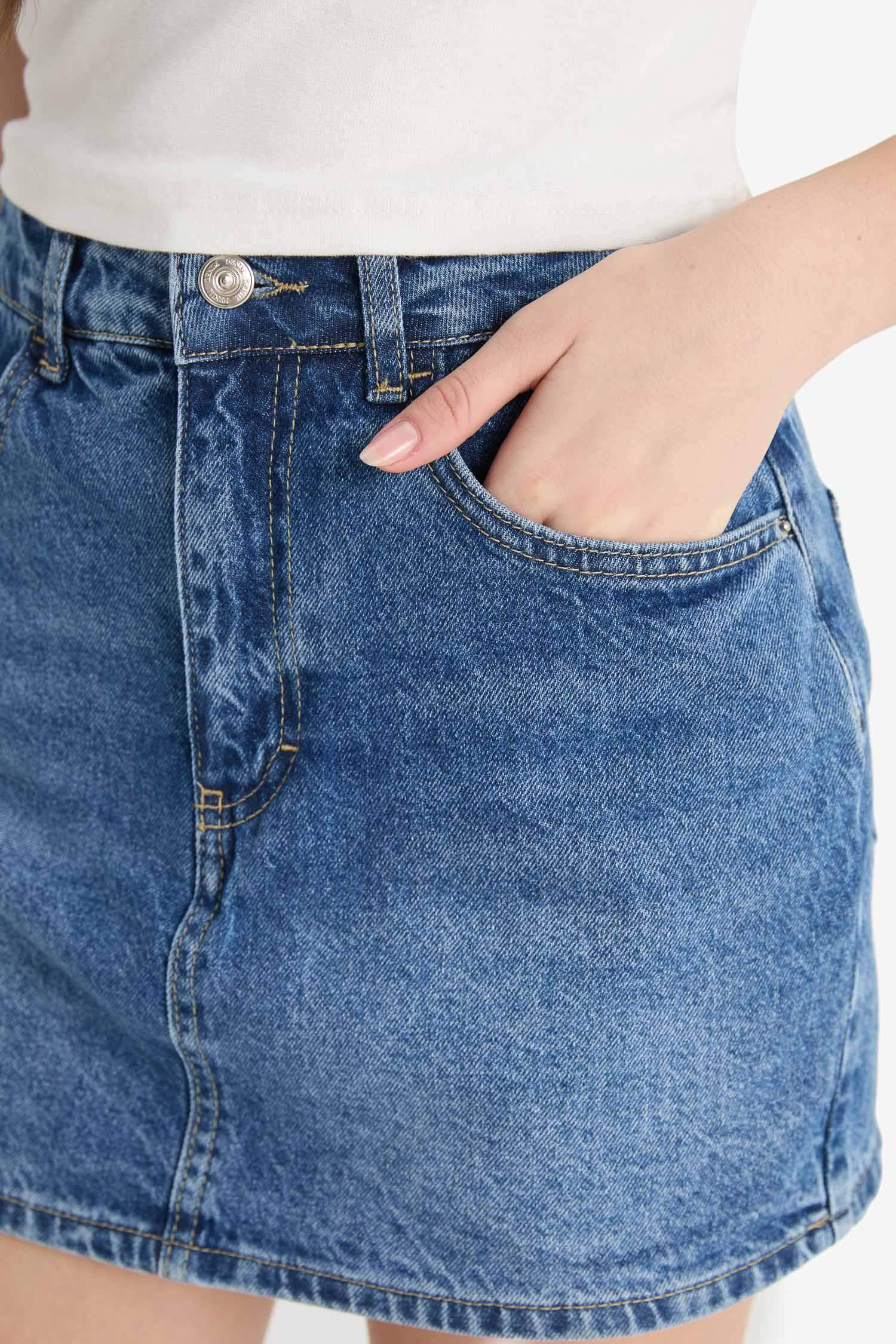 Yüksek Bel Jean Şort Etek