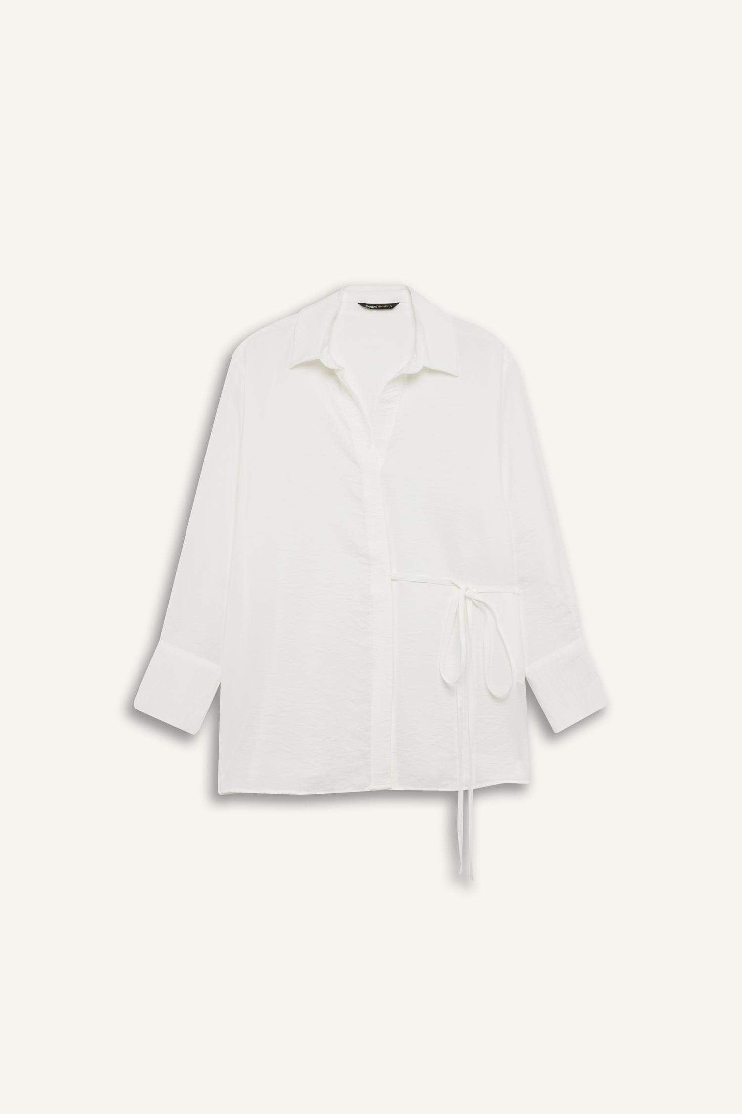 Oversize Geniş Kalıp Bağlamalı Uzun Kollu Gömlek