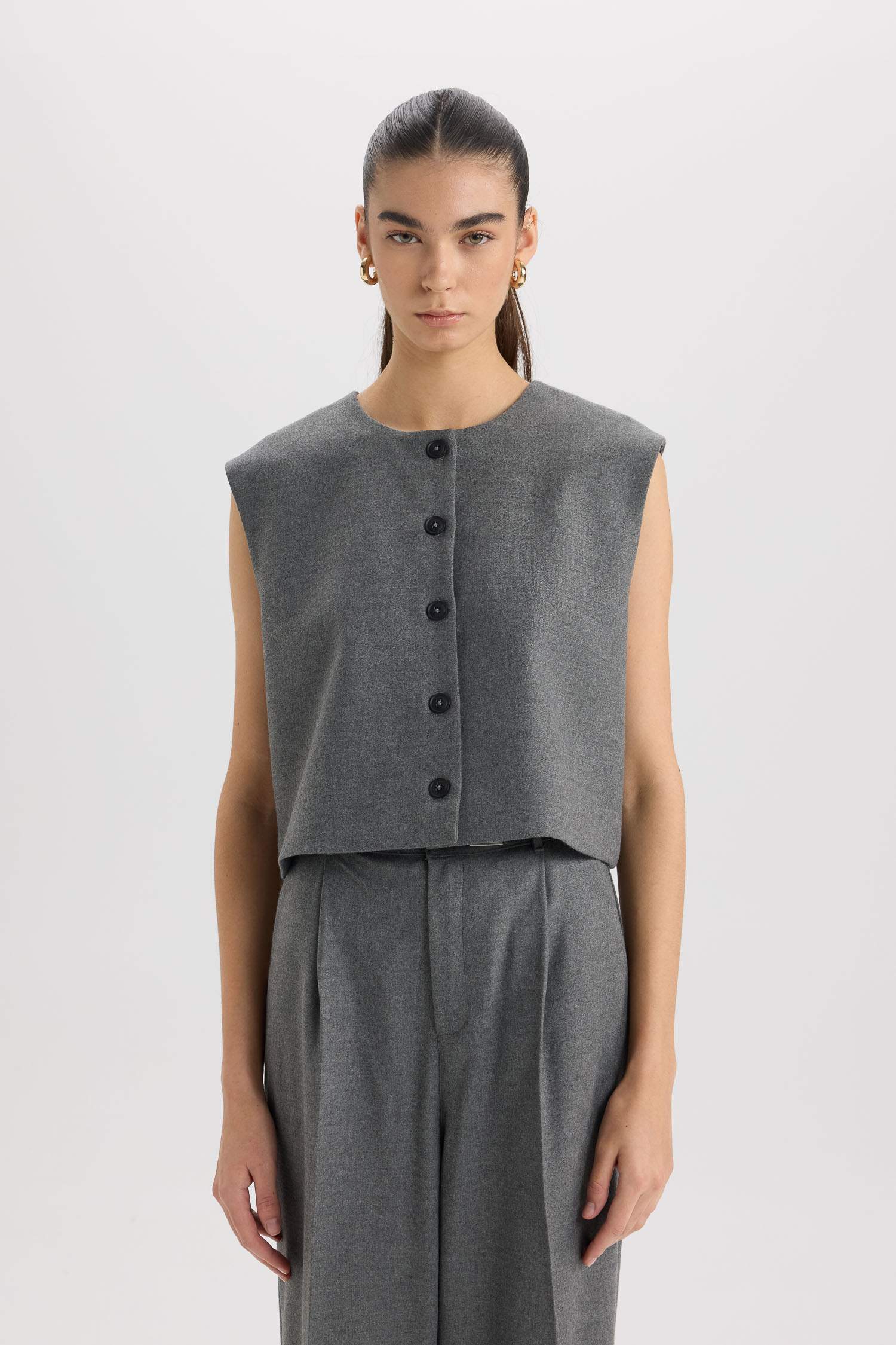 Bisiklet Yaka Basic Düz Düğmeli BlazerYelek