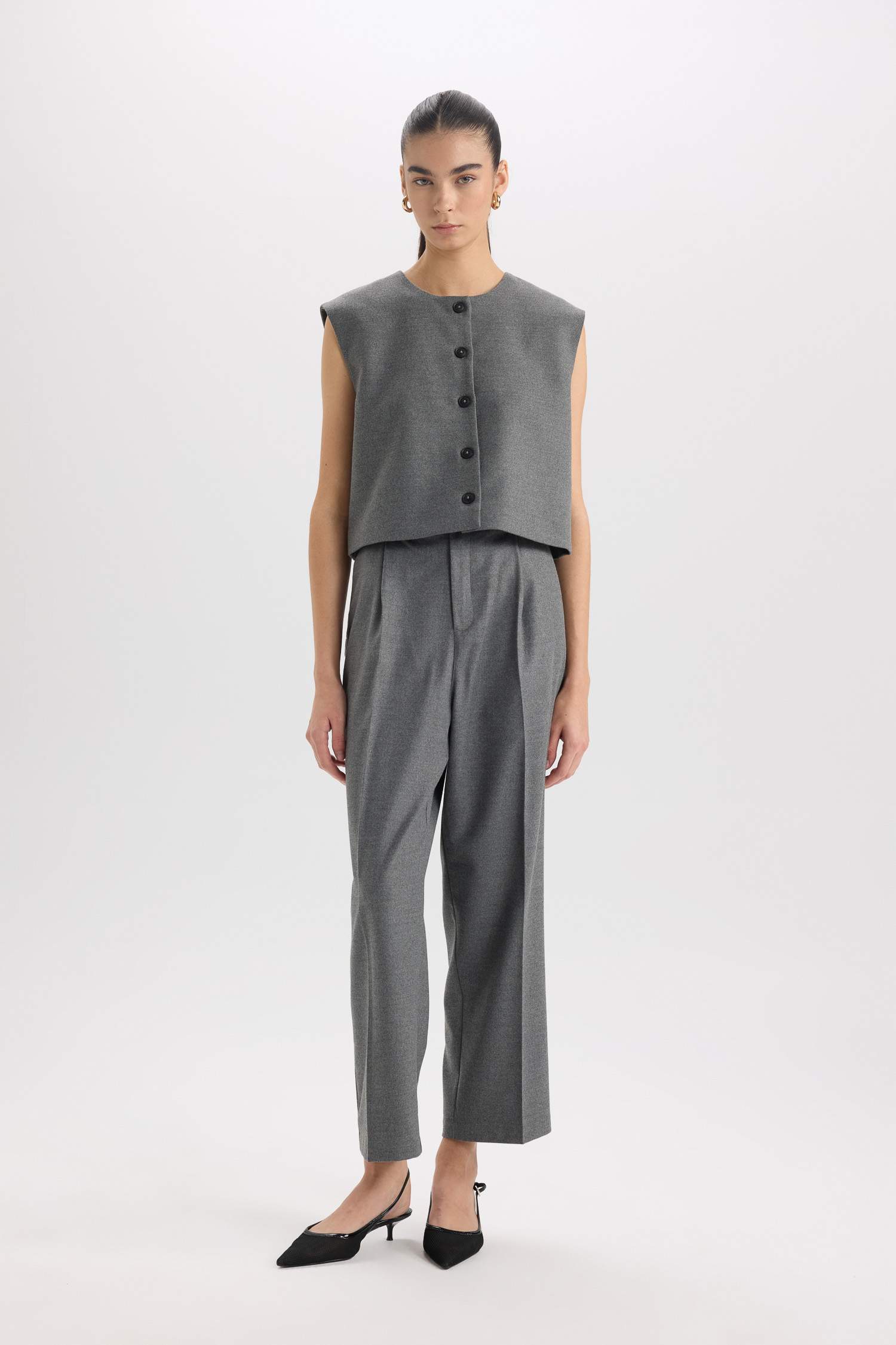 Bisiklet Yaka Basic Düz Düğmeli BlazerYelek