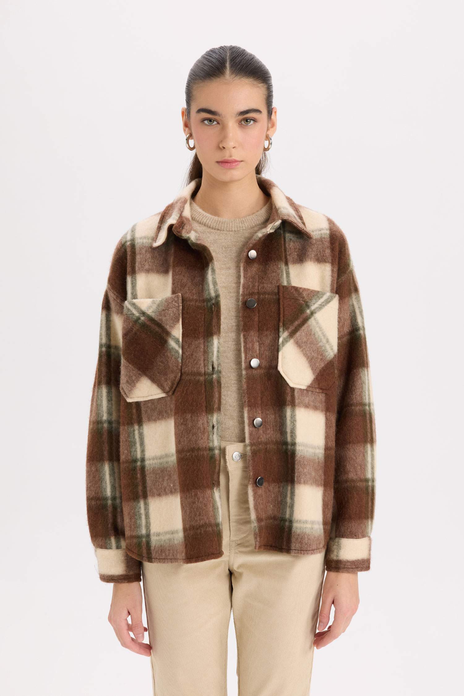 Oversize Geniş Kalıp Kareli Flanel Uzun Kollu Gömlek