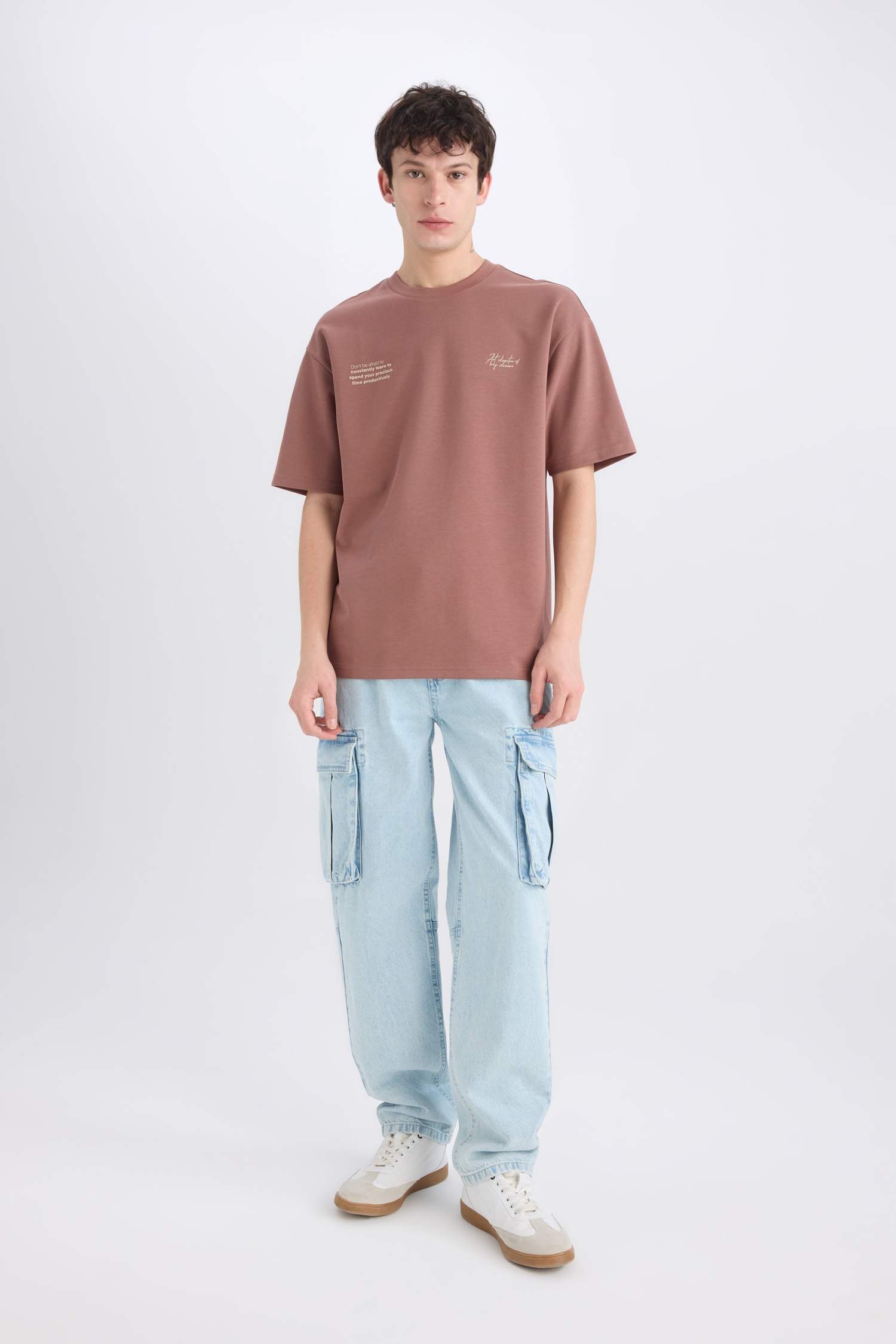 Boxy Fit Bisiklet Yaka Ütü Gerektirmeyen Nefes Alabilen Baskılı Kısa Kollu Ağır Kumaş Tişört