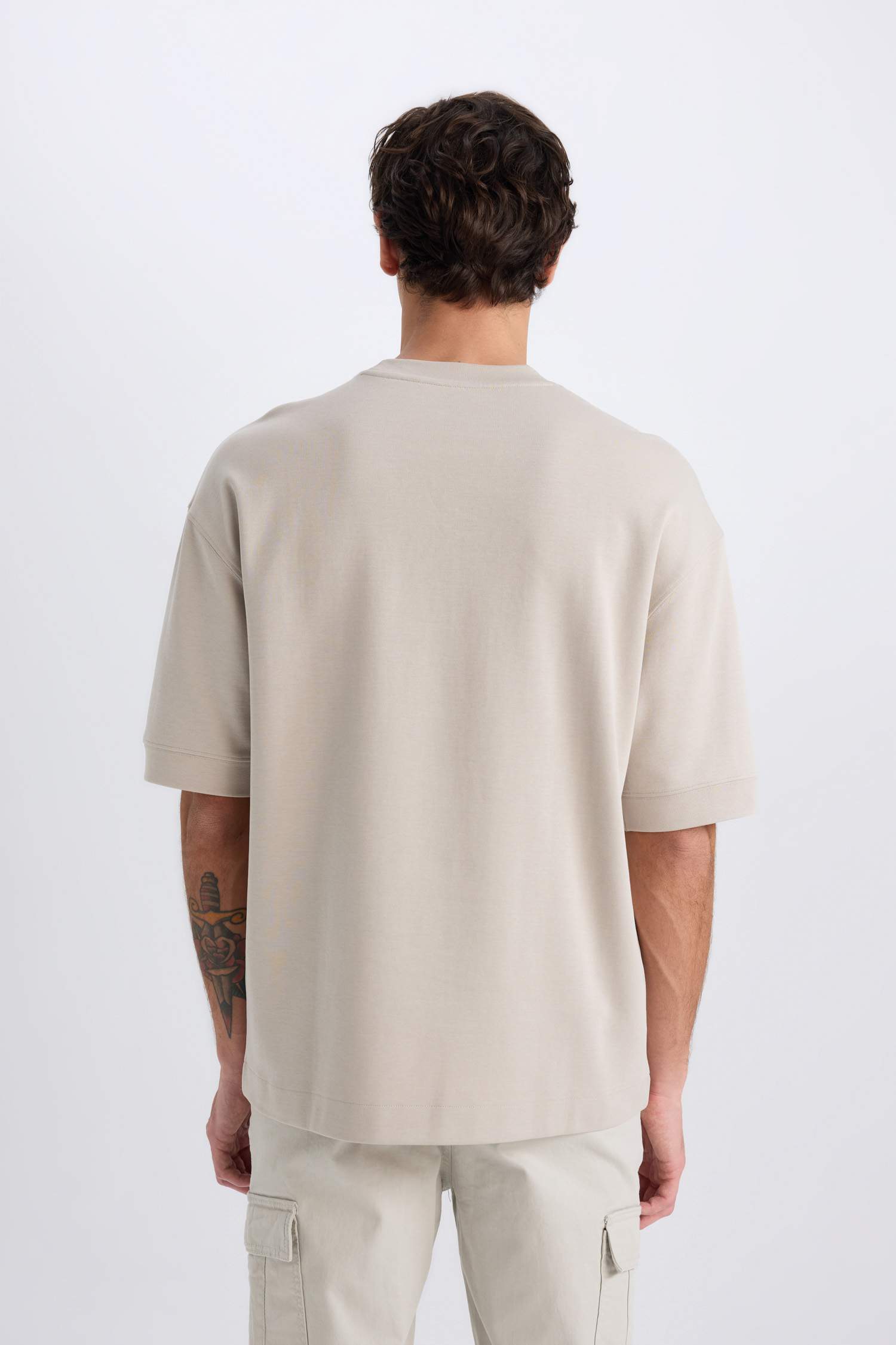 Loose Fit Bisiklet Yaka Baskılı Kısa Kollu Ağır Kumaş Tişört