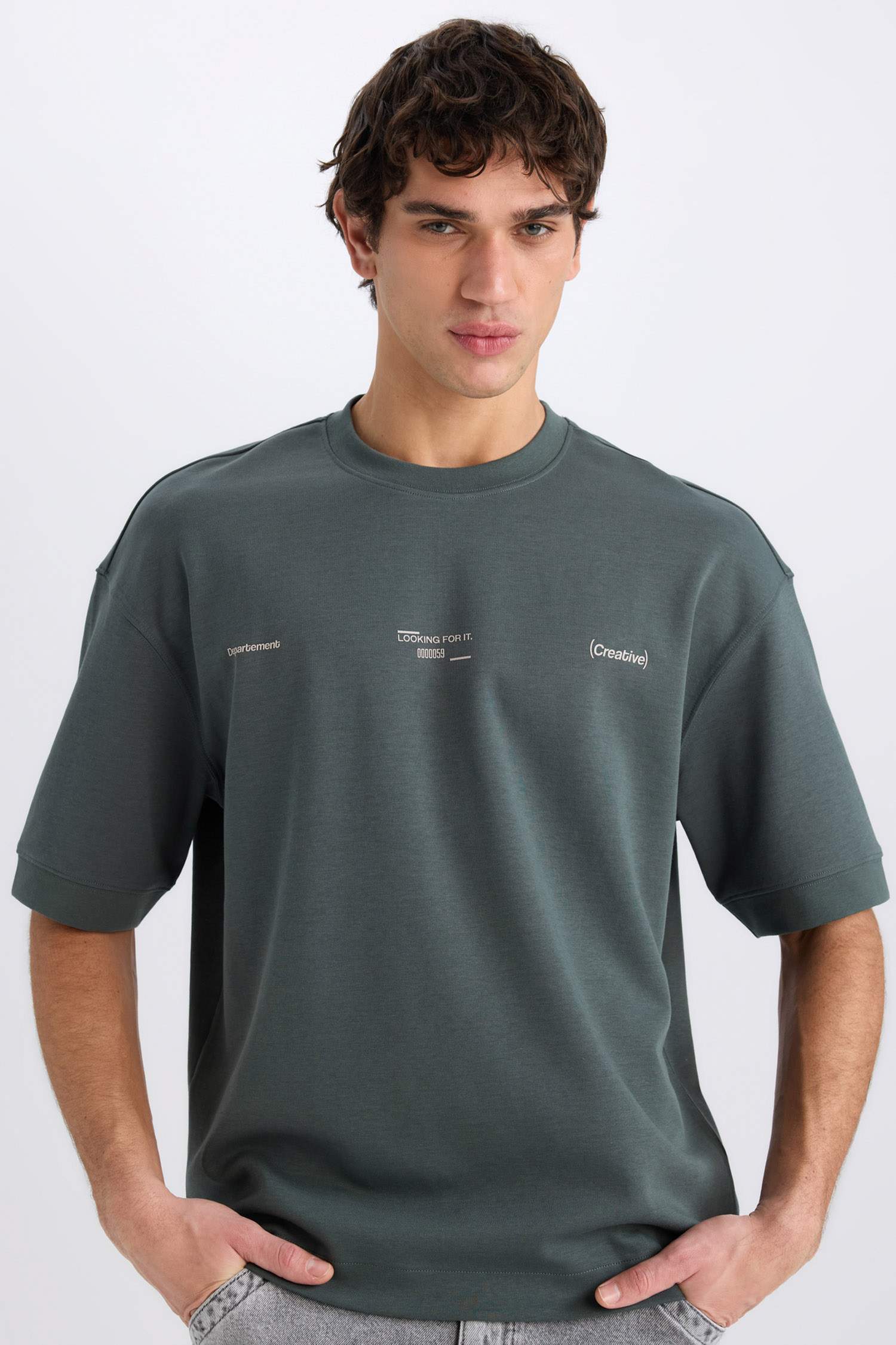 Loose Fit Crew Neck Printed Heavy Fabric T-Shirt