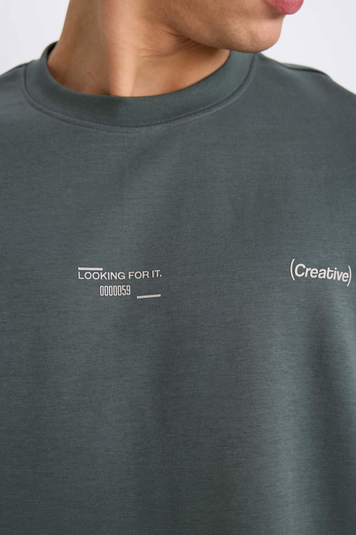 Loose Fit Crew Neck Printed Heavy Fabric T-Shirt