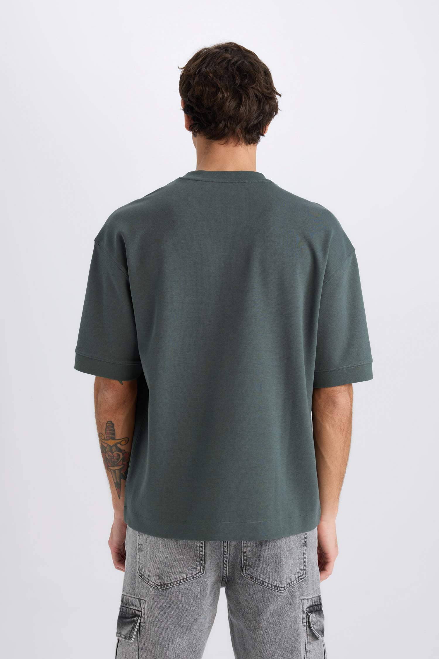 Loose Fit Crew Neck Printed Heavy Fabric T-Shirt