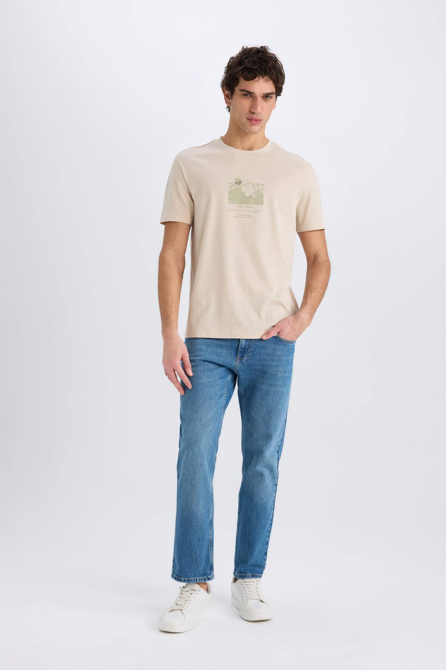 %100 Pamuk Regular Fit Bisiklet Yaka Baskılı Kısa Kollu Tişört