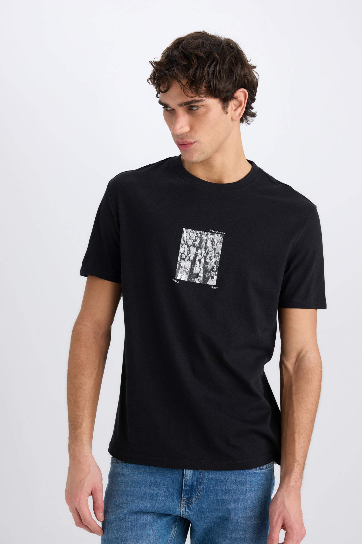 %100 Pamuk Regular Fit Bisiklet Yaka Baskılı Kısa Kollu Tişört