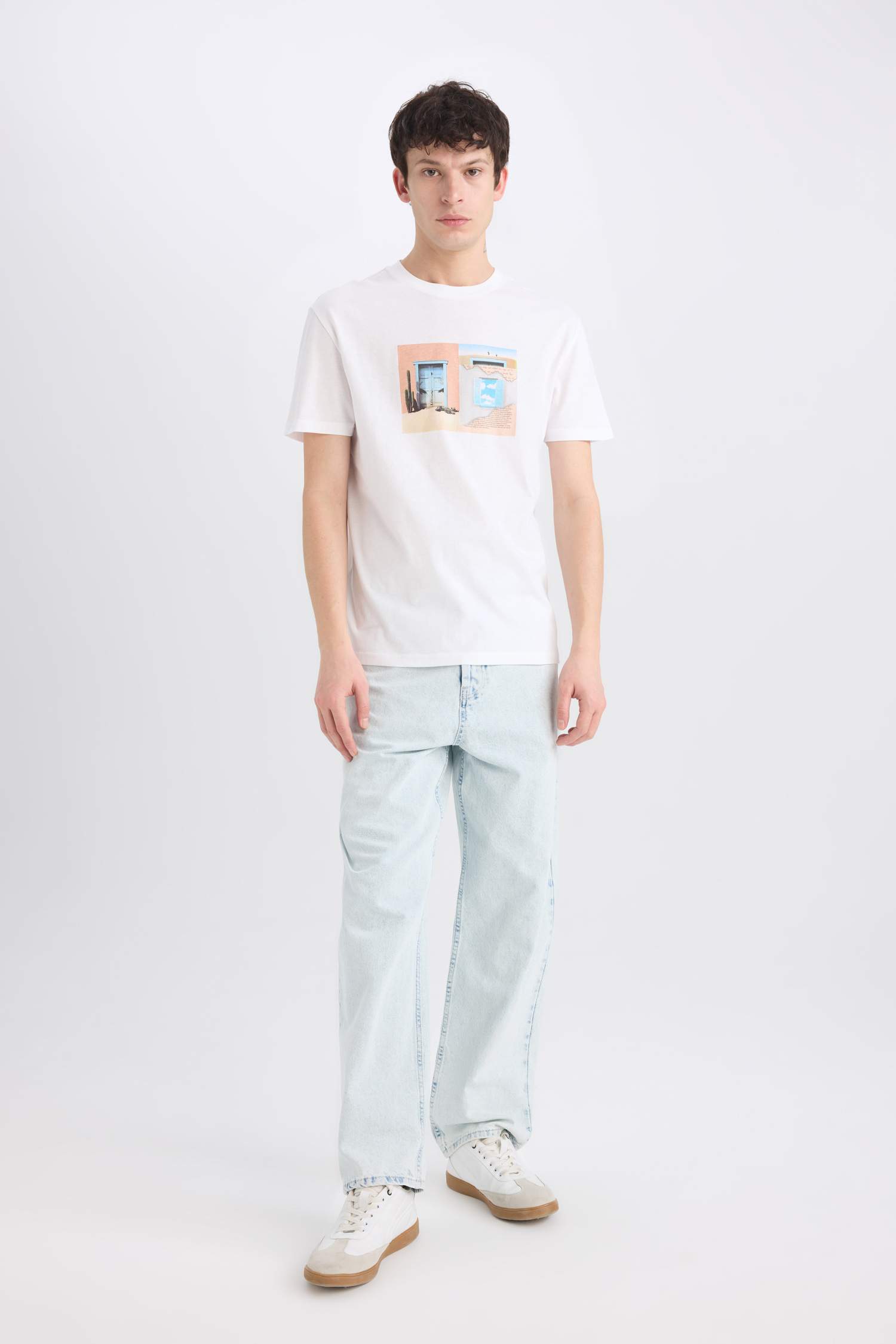 %100 Pamuk Regular Fit Bisiklet Yaka Baskılı Kısa Kollu Tişört