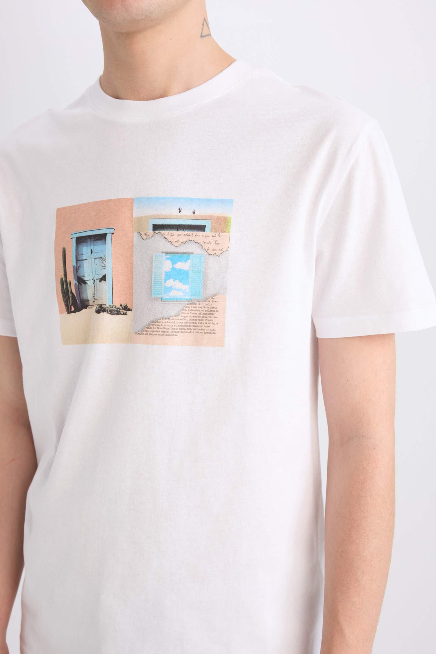 %100 Pamuk Regular Fit Bisiklet Yaka Baskılı Kısa Kollu Tişört