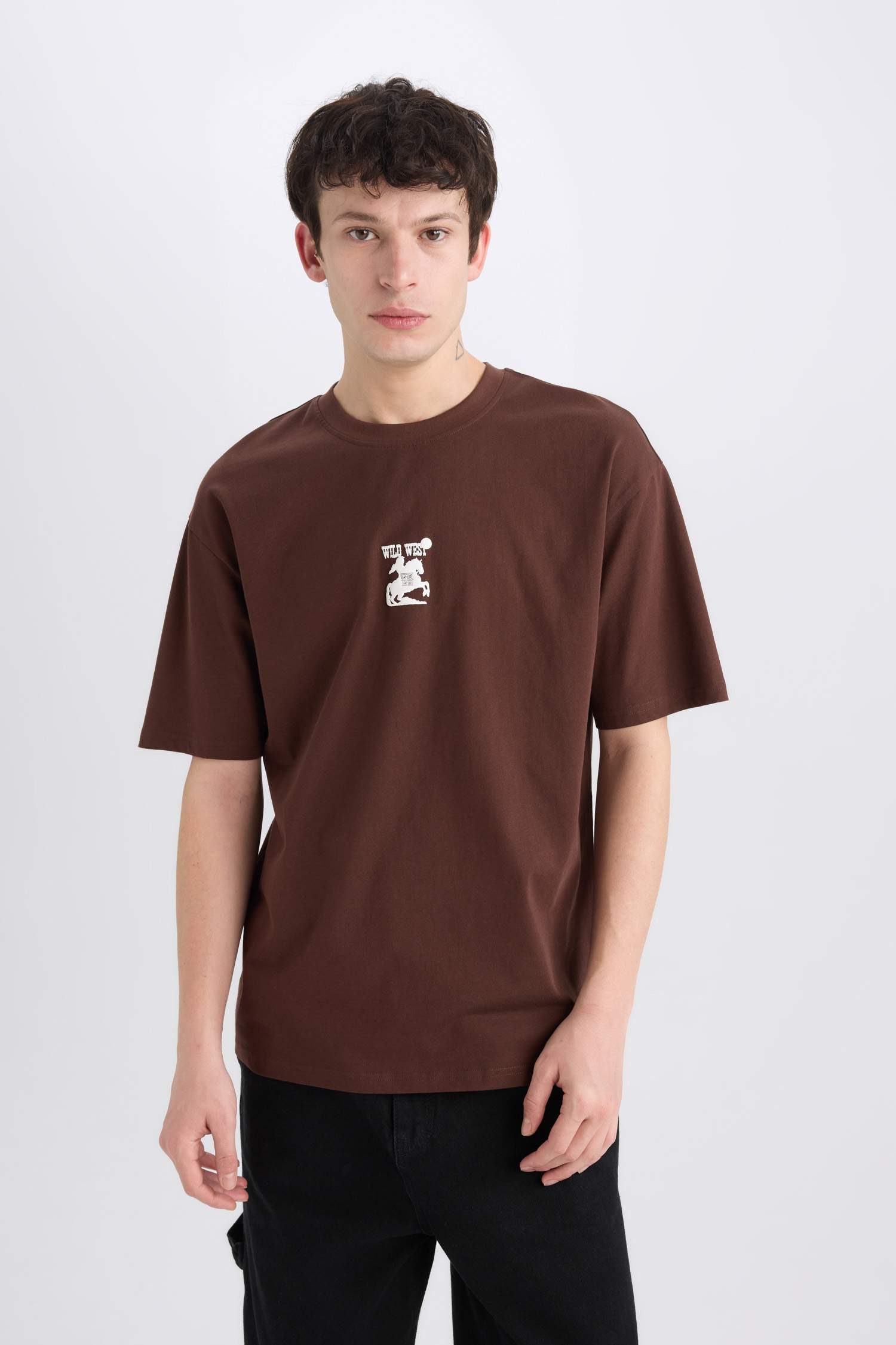 Boxy Fit Crew Neck Printed Short Sleeve T-Shirt