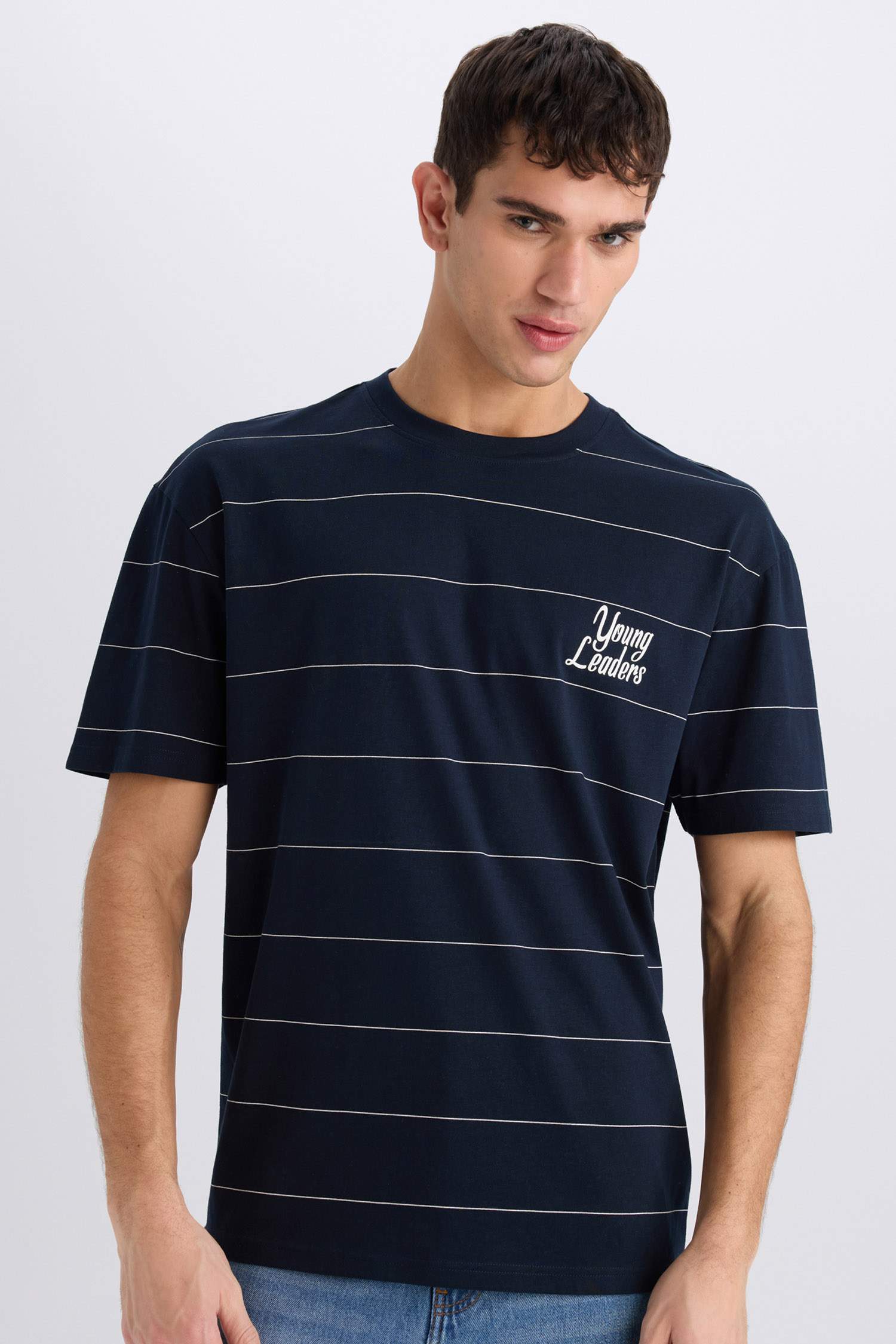 %100 Pamuk Boxy Fit Bisiklet Yaka Baskılı Kısa Kollu Tişört