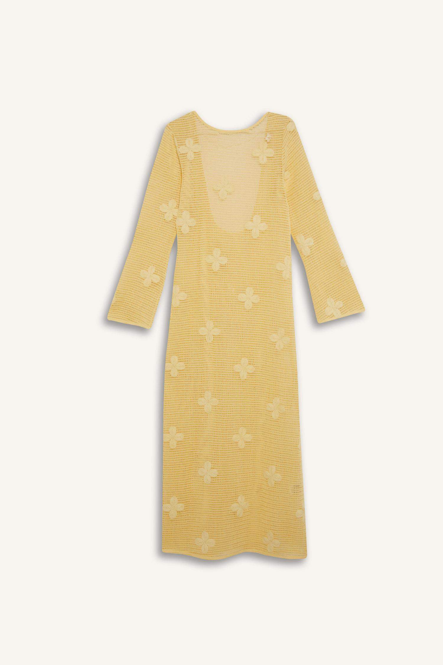 Regular Fit Uzun Kollu Dantelli Maxi Plaj Elbisesi-Fall in Love