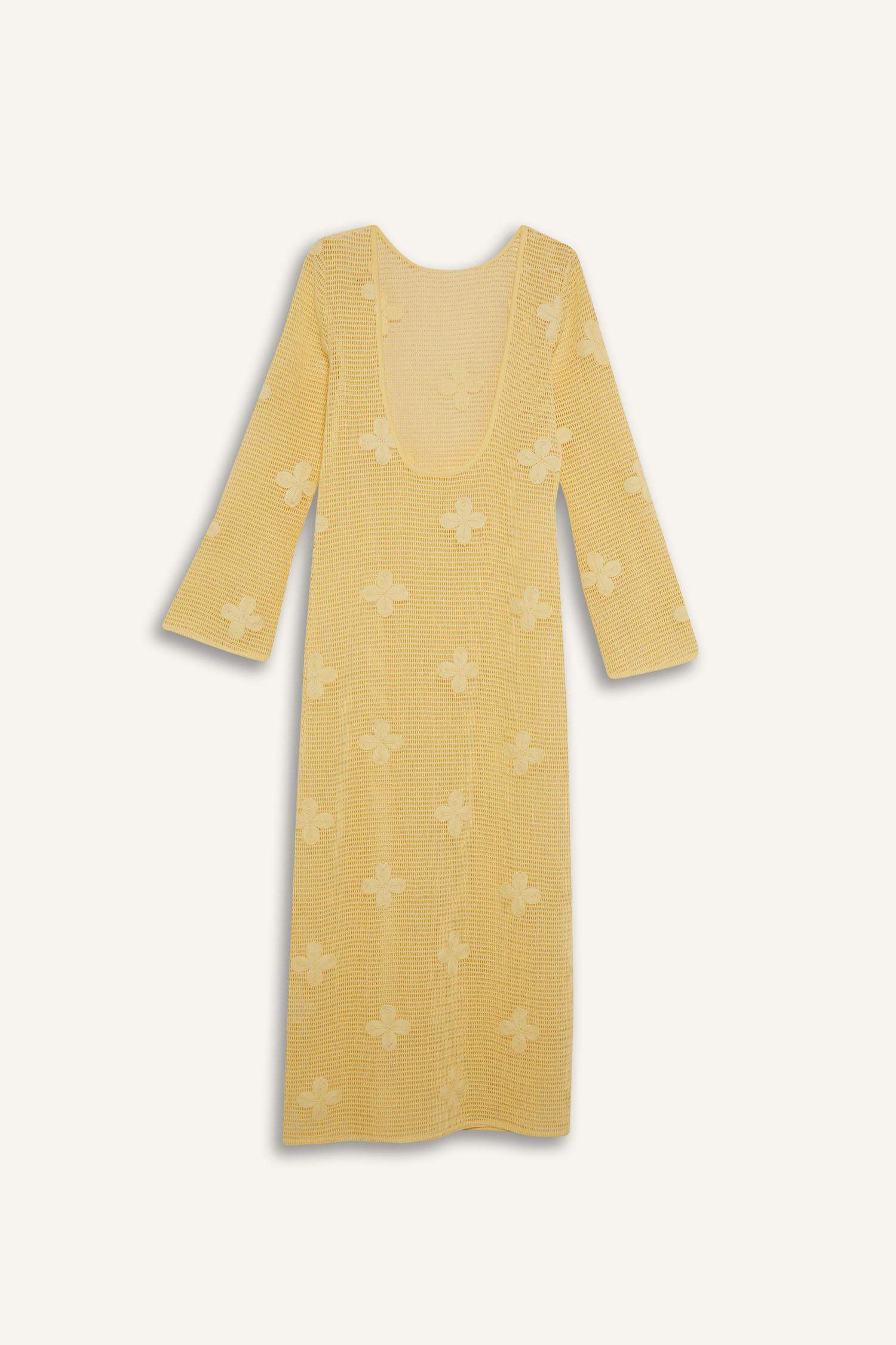 Regular Fit Uzun Kollu Dantelli Maxi Plaj Elbisesi-Fall in Love