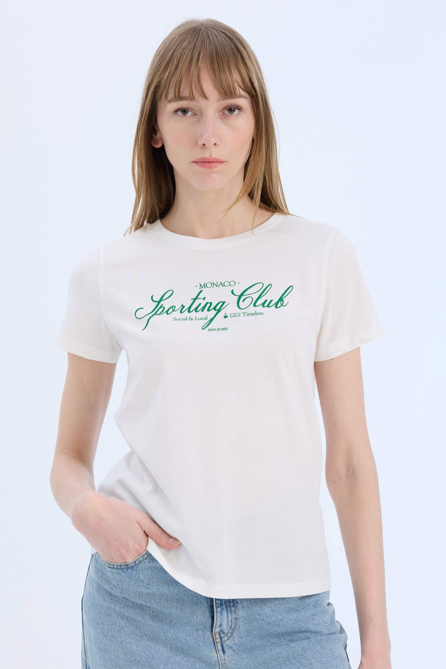 Regular Fit Bisiklet Yaka Baskılı Penye Kısa Kollu Tişört