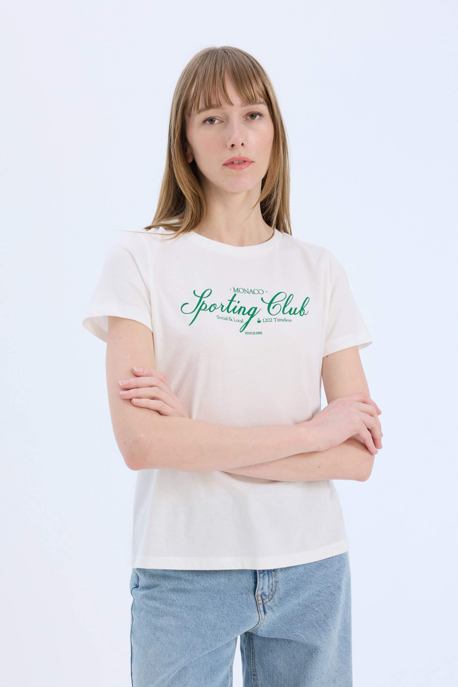 Regular Fit Bisiklet Yaka Baskılı Penye Kısa Kollu Tişört