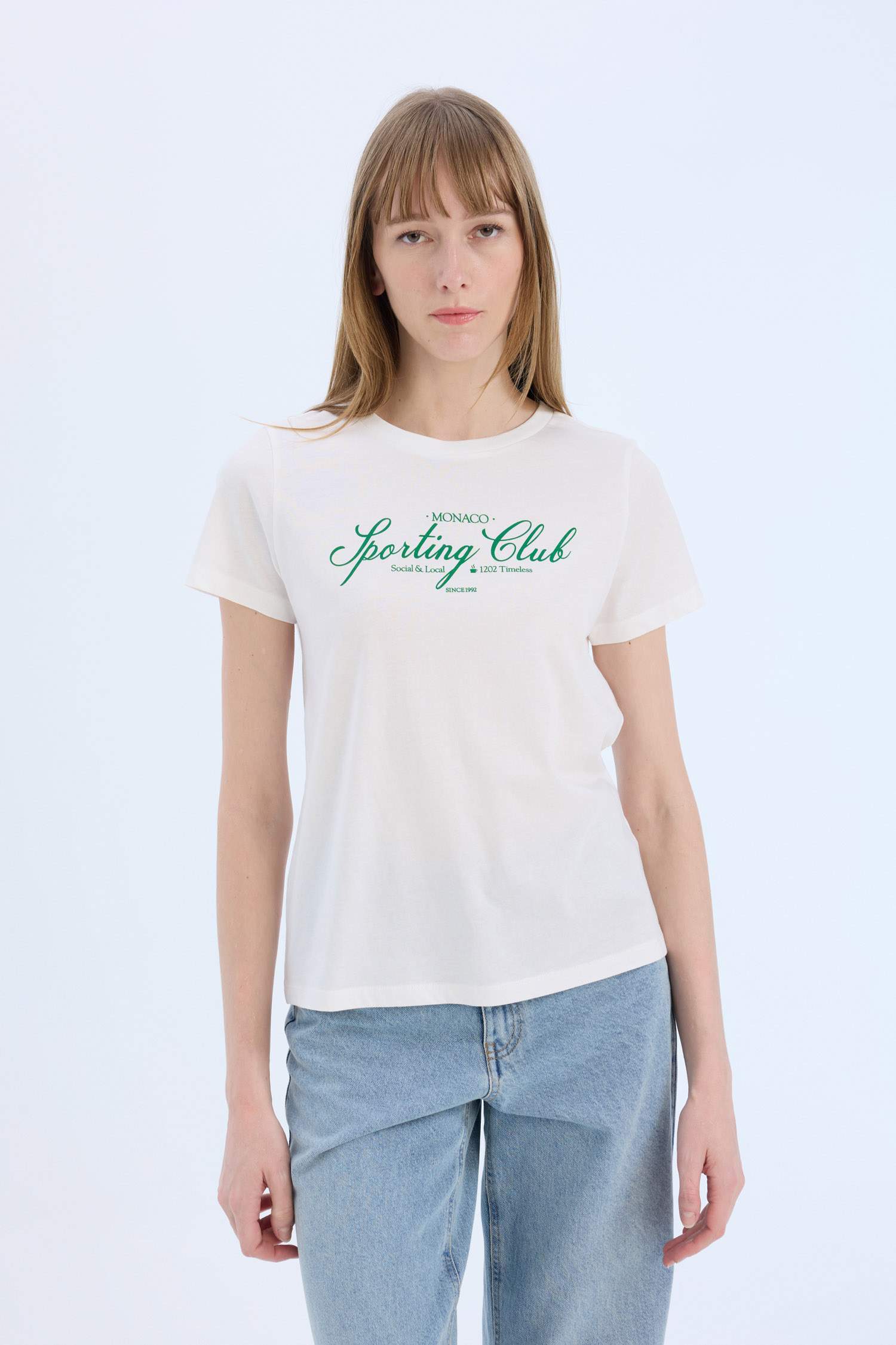 Regular Fit Bisiklet Yaka Baskılı Penye Kısa Kollu Tişört