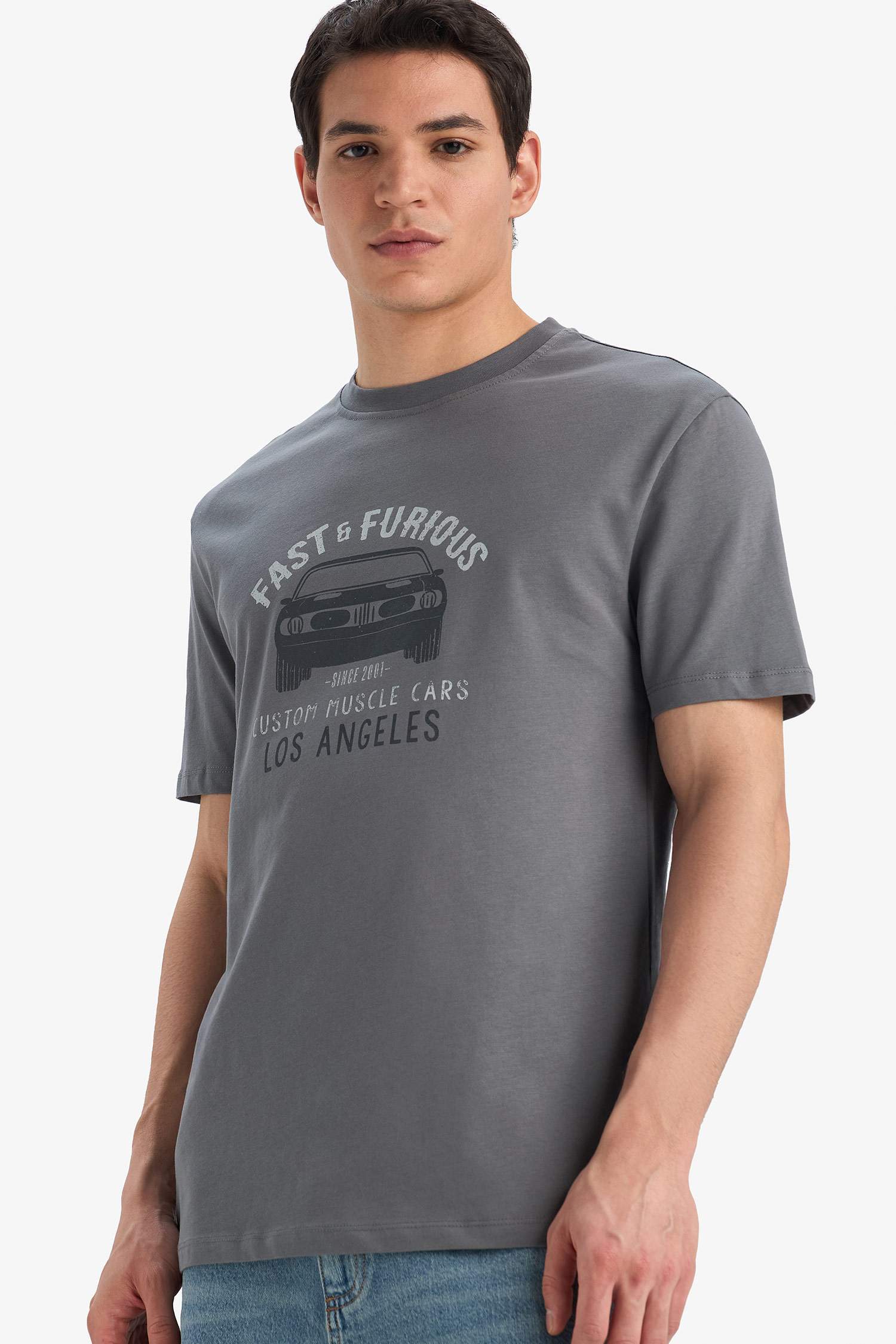 %100 Pamuk Fast & Furious Regular Fit Bisiklet Yaka Kısa Kollu Tişört