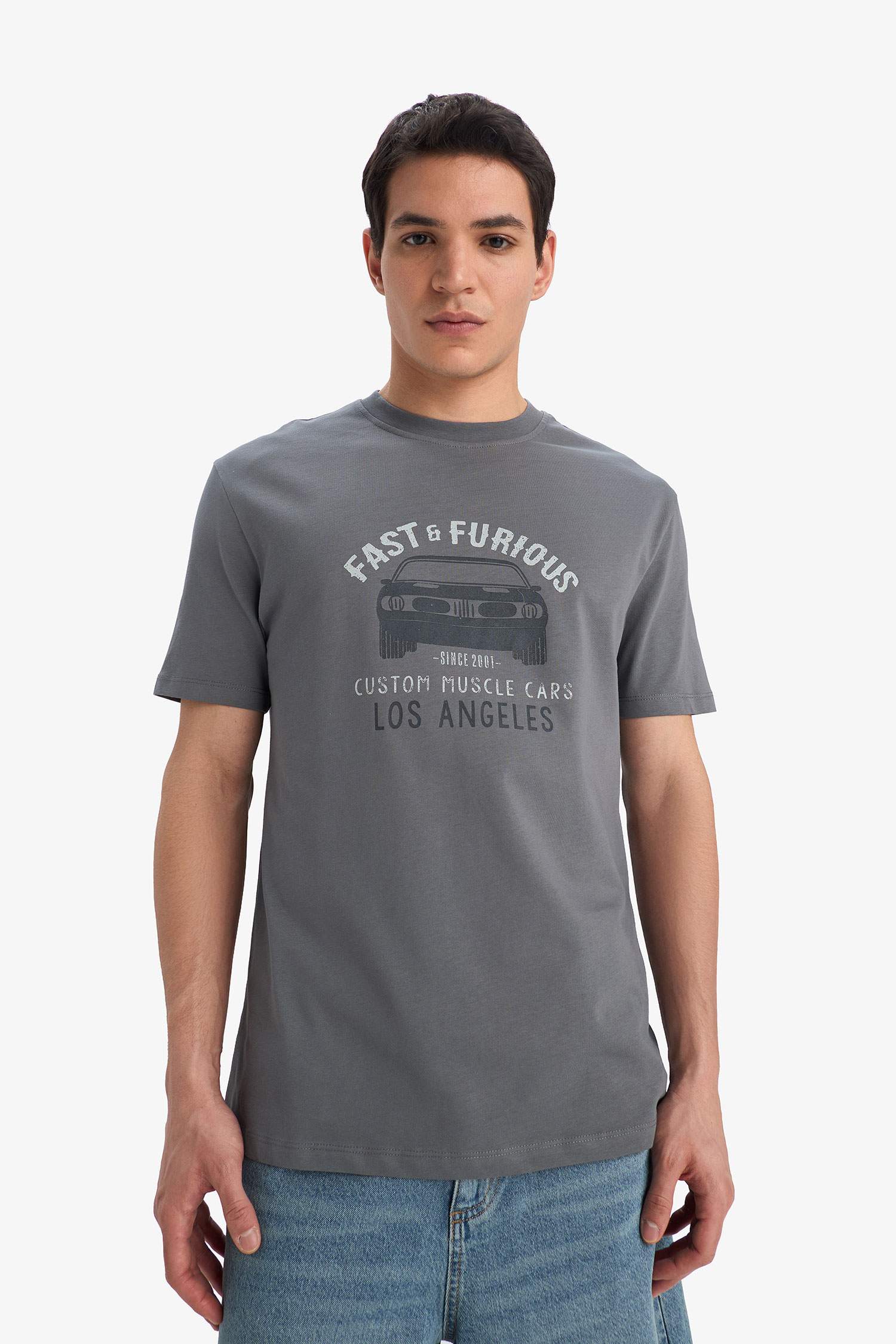 %100 Pamuk Fast & Furious Regular Fit Bisiklet Yaka Kısa Kollu Tişört