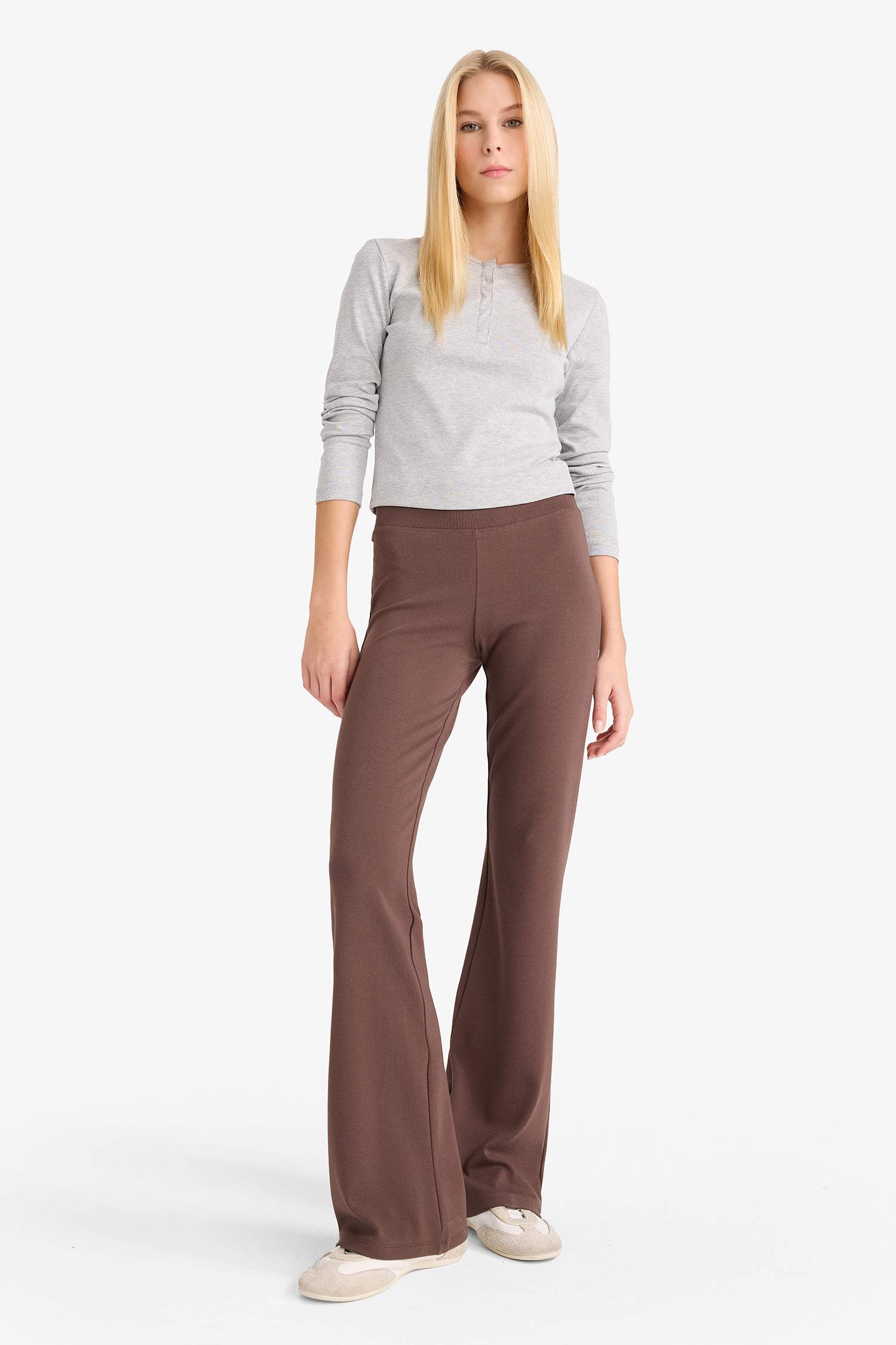 Flare Fit Beli Lastikli İspanyol Paça Ribana Pantolon