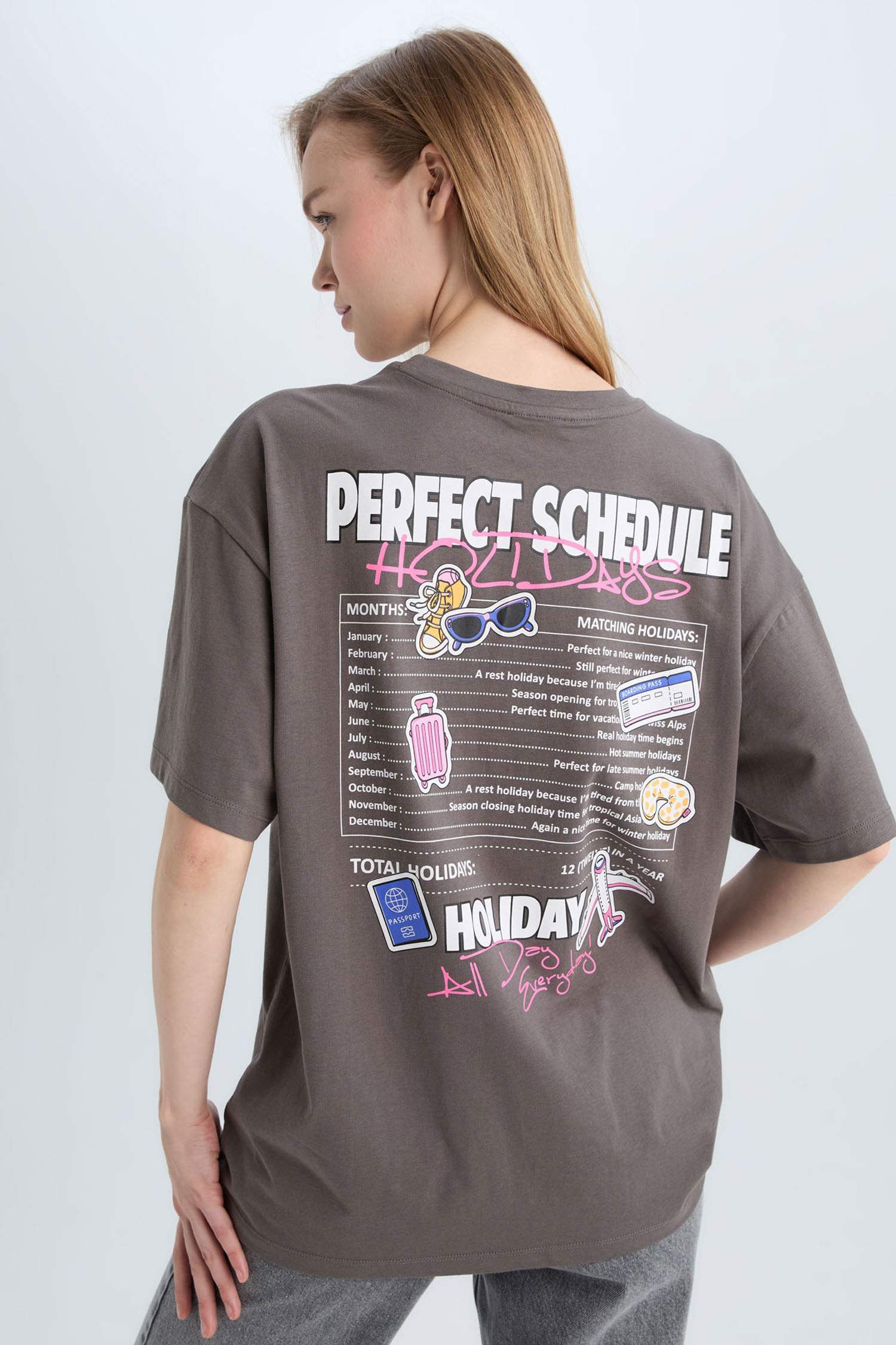 Coool Oversize Geniş Kalıp Bisiklet Yaka Sırt Baskılı Kısa Kollu Tişört