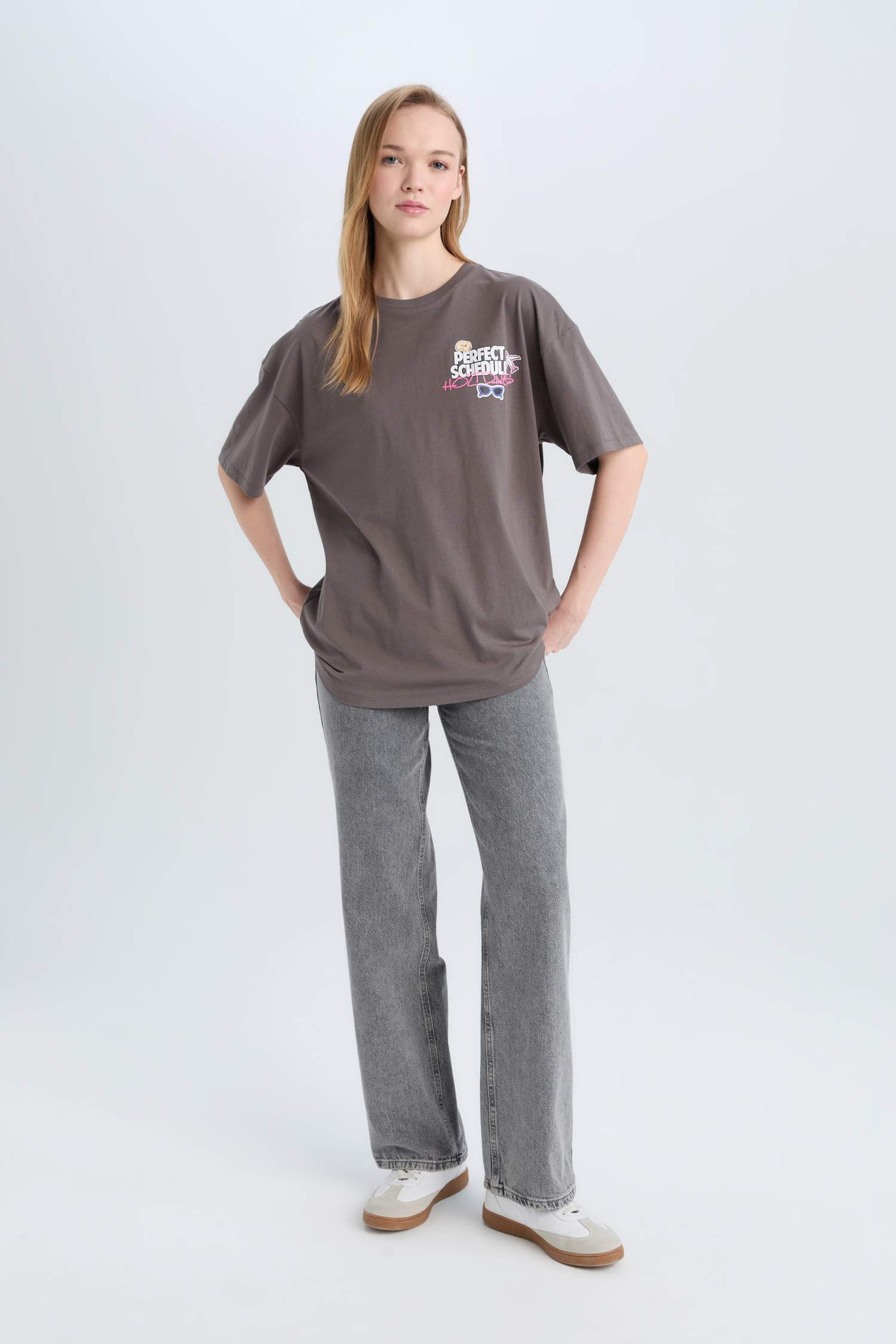 Coool Oversize Geniş Kalıp Bisiklet Yaka Sırt Baskılı Kısa Kollu Tişört