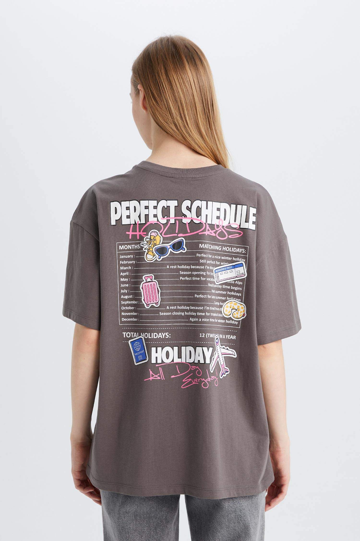 Coool Oversize Geniş Kalıp Bisiklet Yaka Sırt Baskılı Kısa Kollu Tişört