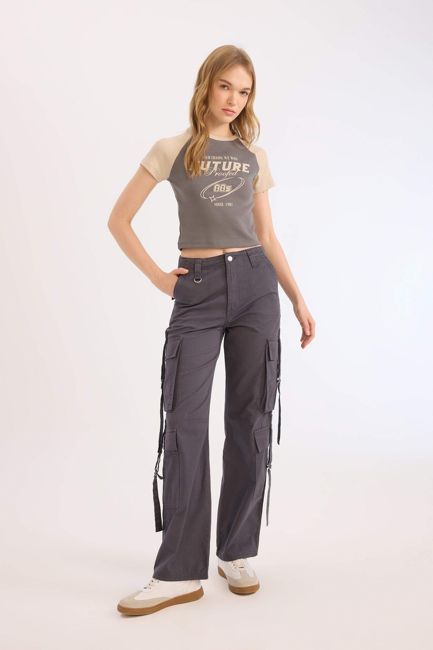 Coool Fitted Bisiklet Yaka Baskılı Fitilli Kaşkorse Kısa Kollu Tişört