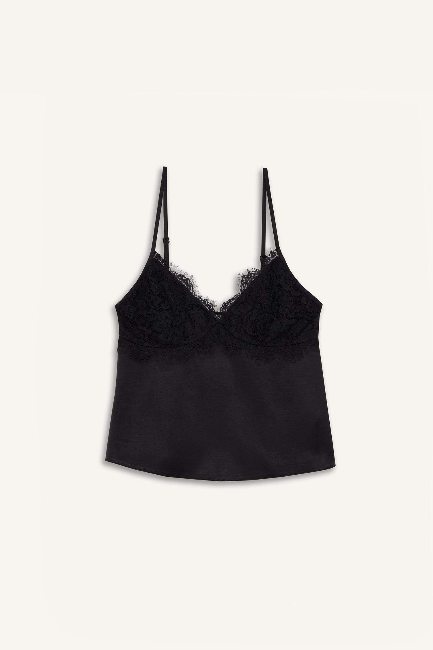 Top en satin à fines bretelles à Col drapé en dentelle Sorbe x DeFacto