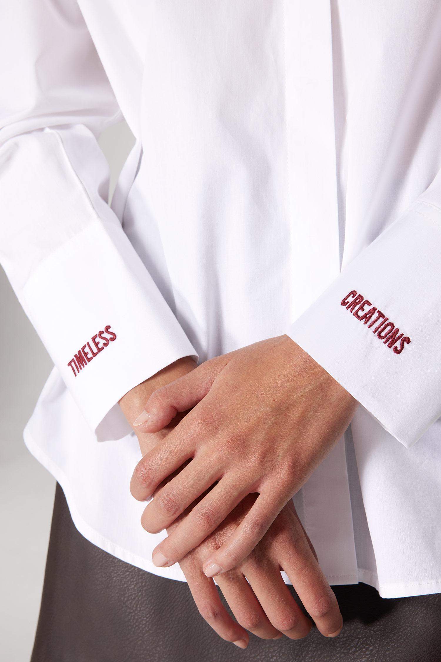 Sorbe x DeFacto Oversize Geniş Kalıp Pamuklu Baskılı Uzun Kollu Beyaz Gömlek