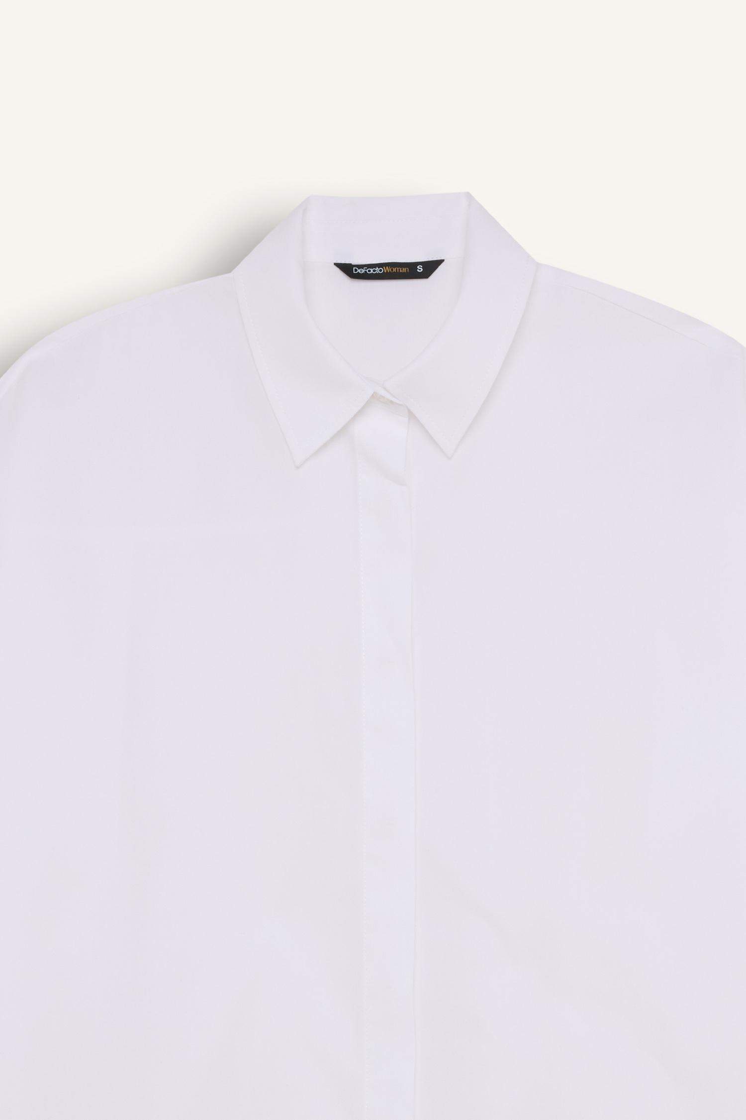 Sorbe x DeFacto Oversize Geniş Kalıp Pamuklu Baskılı Uzun Kollu Beyaz Gömlek