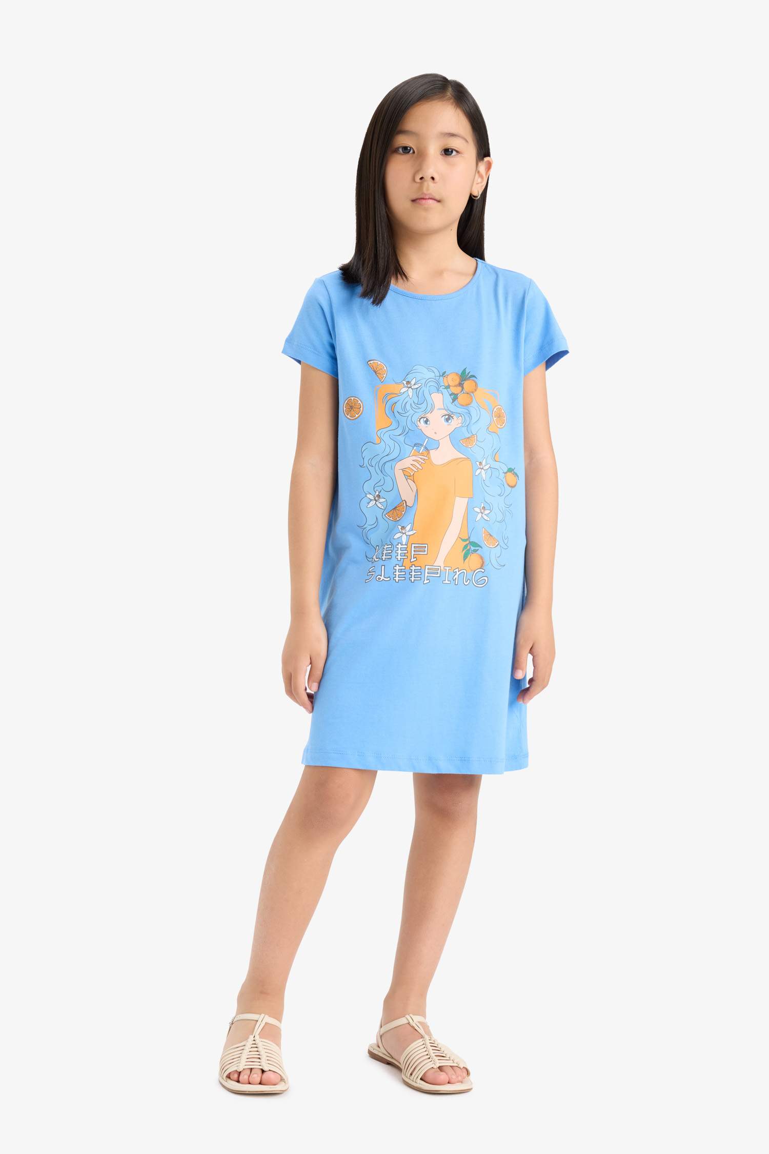 Girl Animal Patterned Short Sleeve Dress