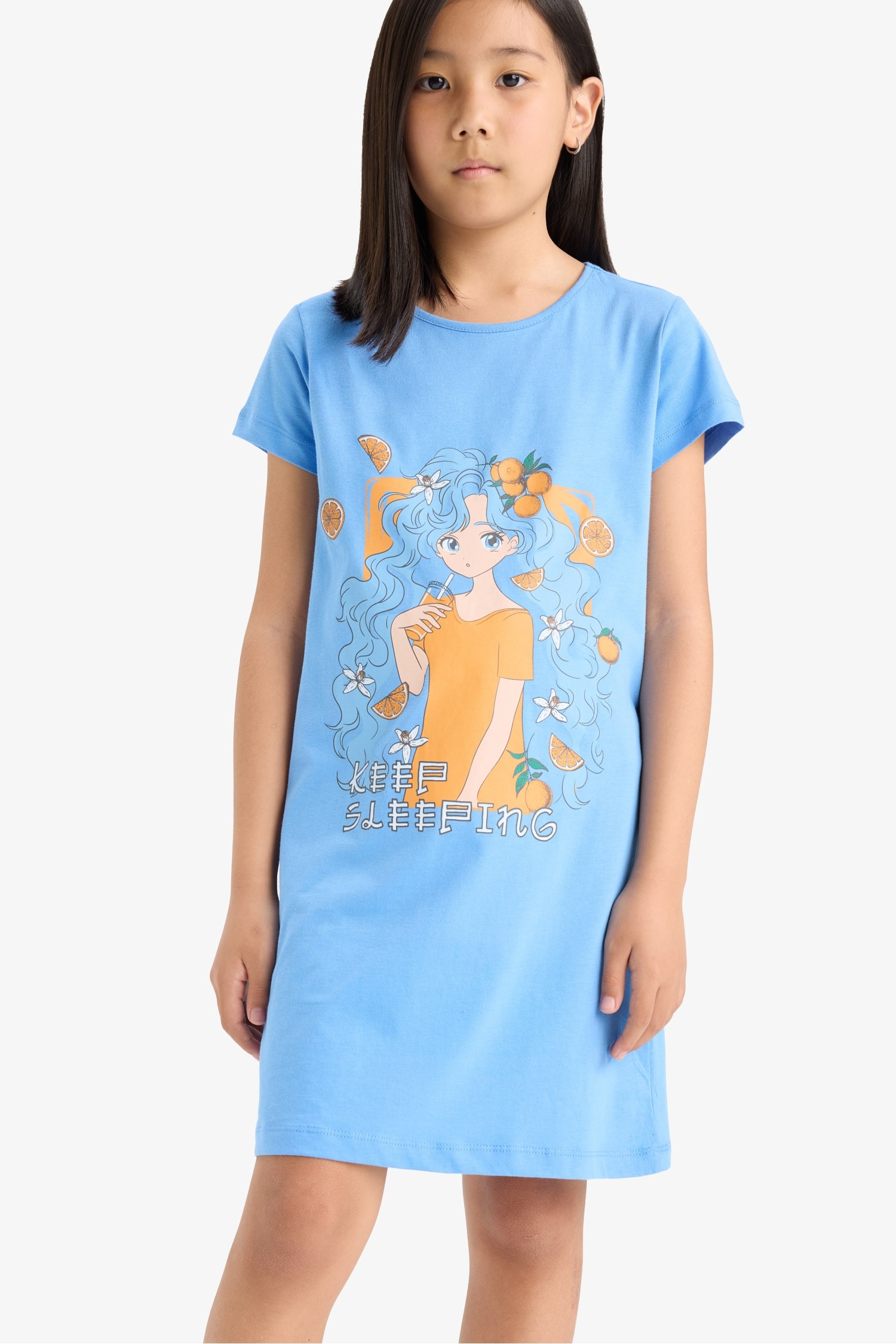 Girl Animal Patterned Short Sleeve Dress