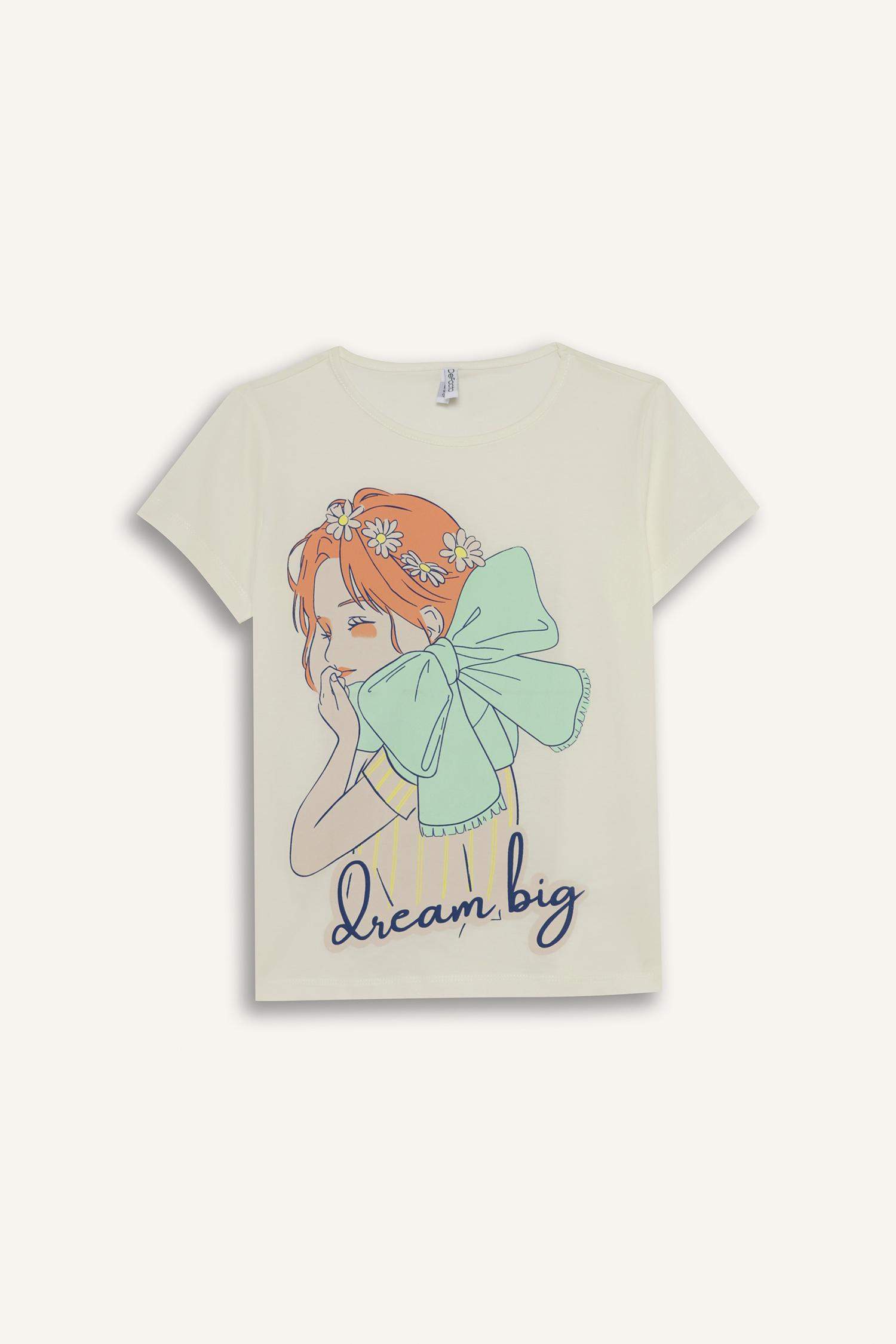 Комплект пижамы для девочек с принтом, верх с короткими рукавами и шорты на эластичном поясе