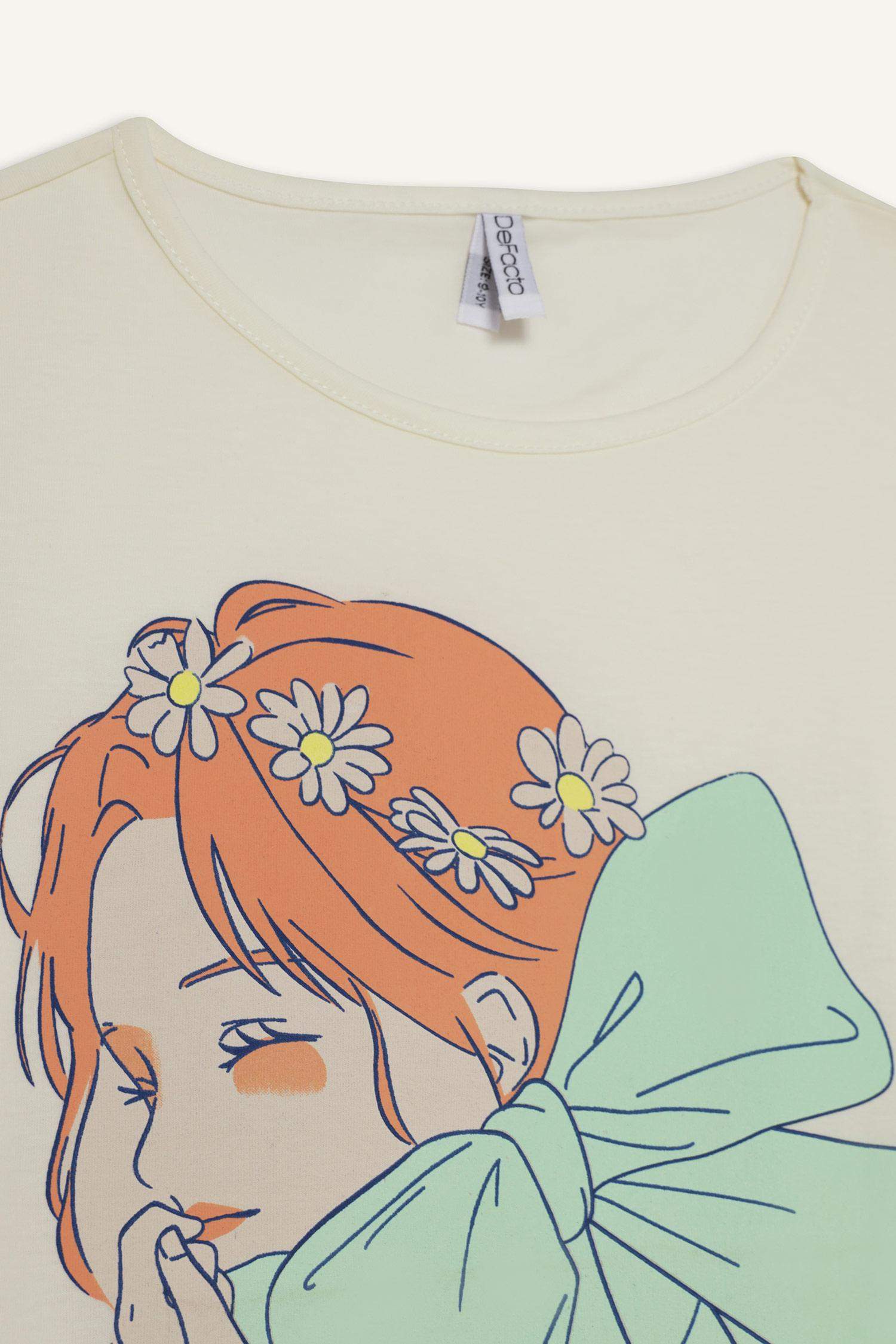 Комплект пижамы для девочек с принтом, верх с короткими рукавами и шорты на эластичном поясе