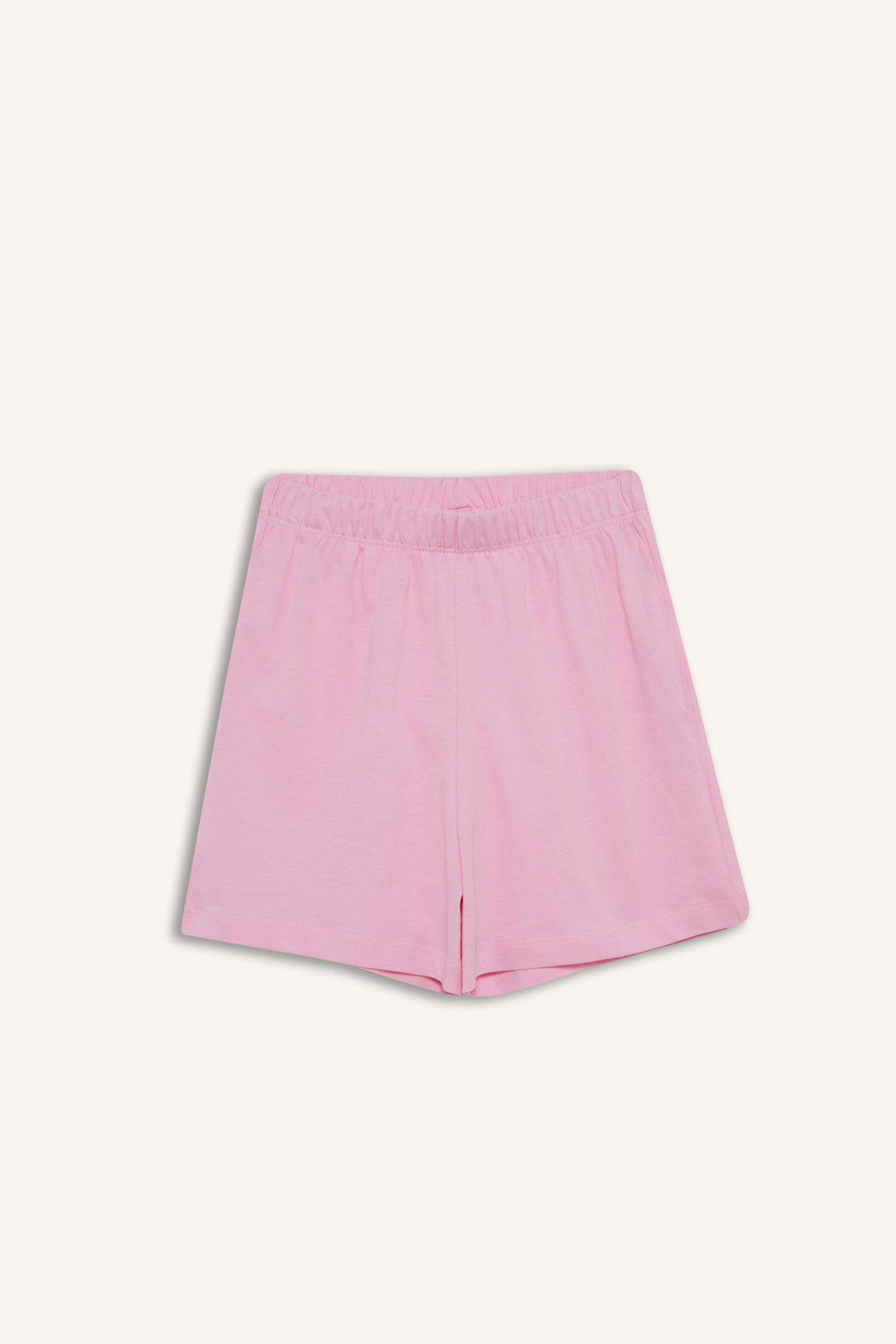 Kız Çocuk Pijama Takımı Baskılı Kısa Kollu Üst Beli Lastikli Şort