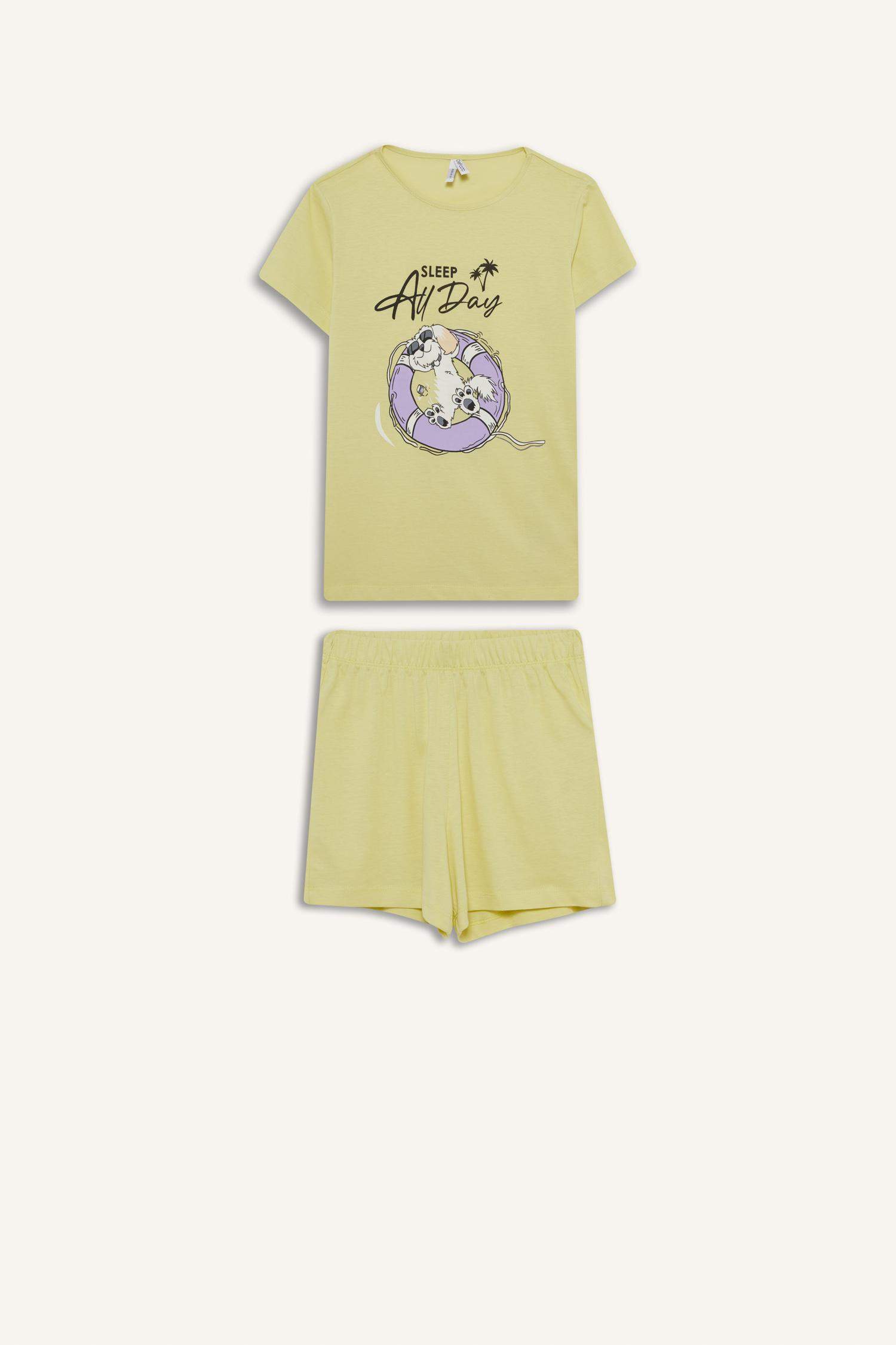 سيت بجامة بناتي شورت وتيشيرت قصة عادية - قطعتين