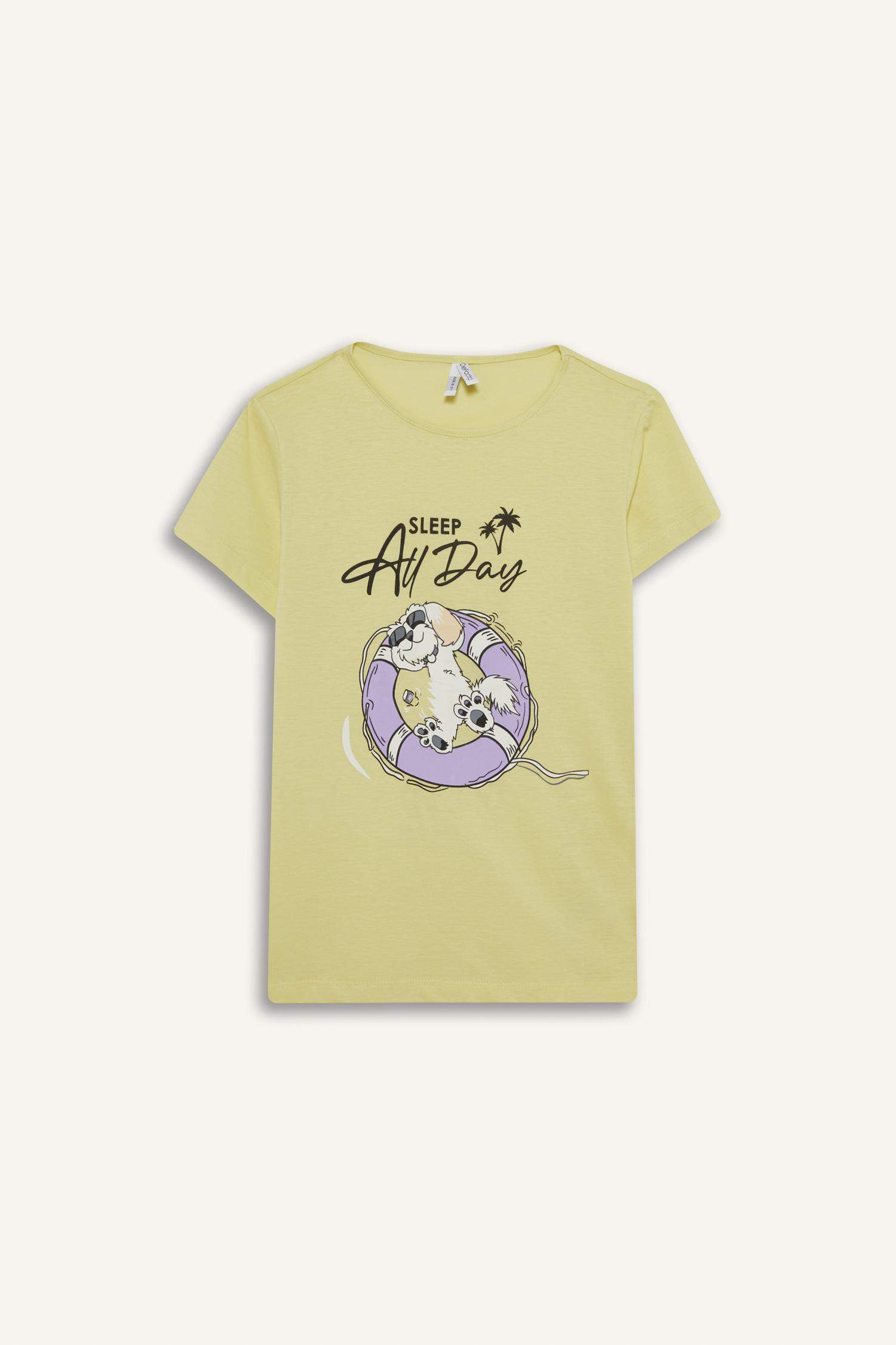 سيت بجامة بناتي شورت وتيشيرت قصة عادية - قطعتين