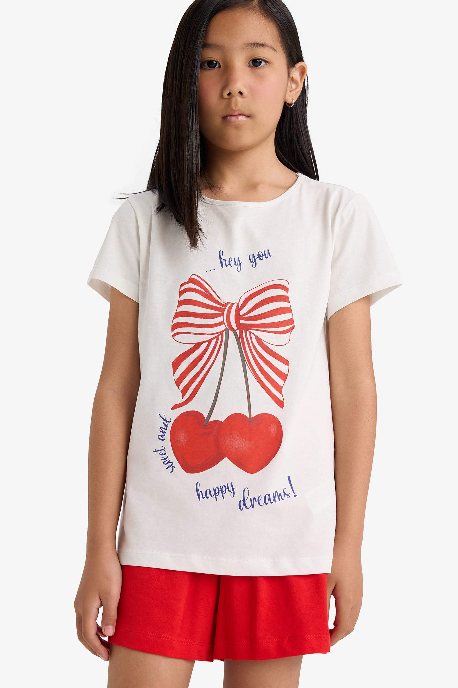 سيت بجامة بناتي شورت وتيشيرت قصة عادية - قطعتين