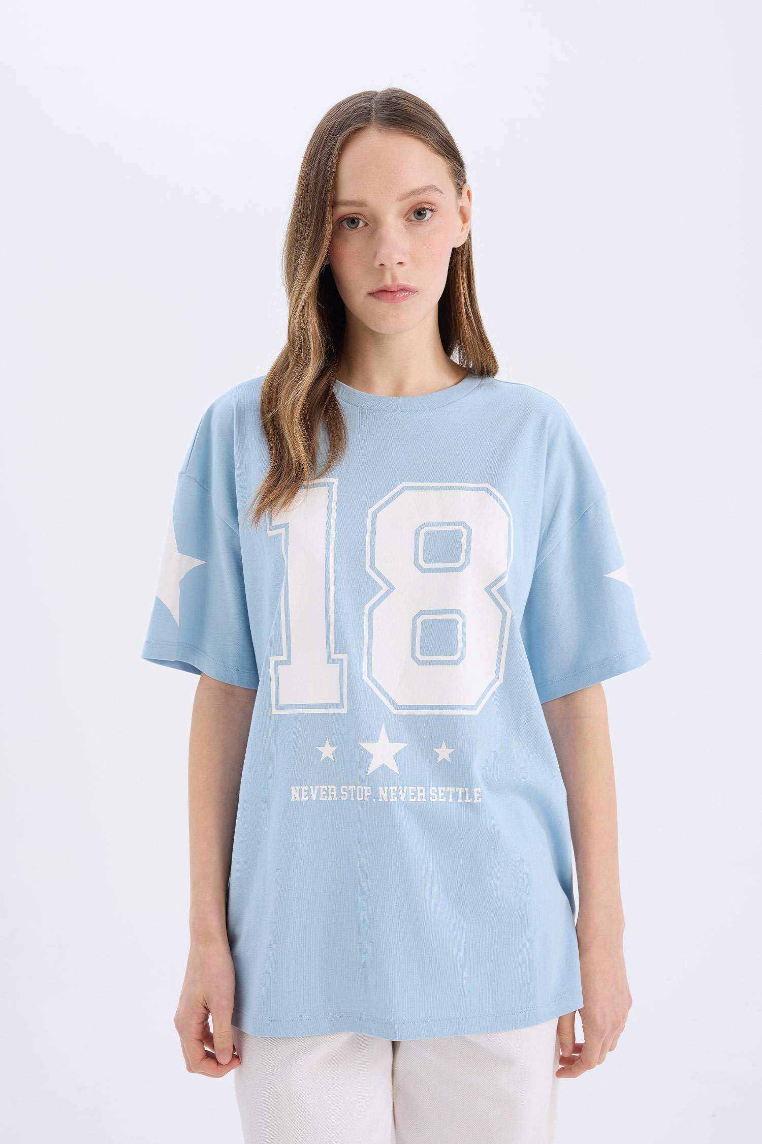 تيشيرت نص ردن اوفر سايز بياخة مستديرة