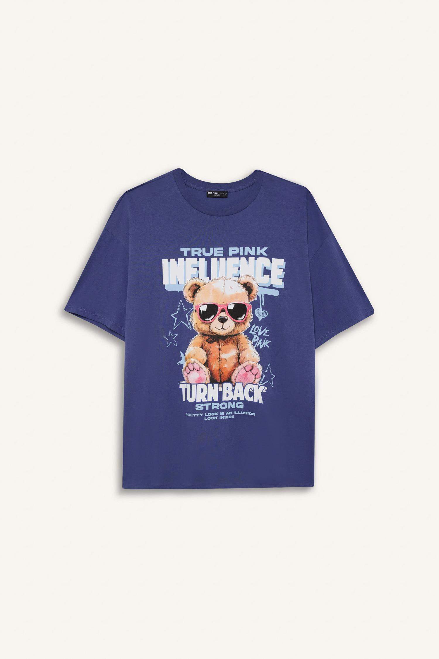 Coool Oversize Geniş Kalıp Bisiklet Yaka Baskılı Kısa Kollu Tişört