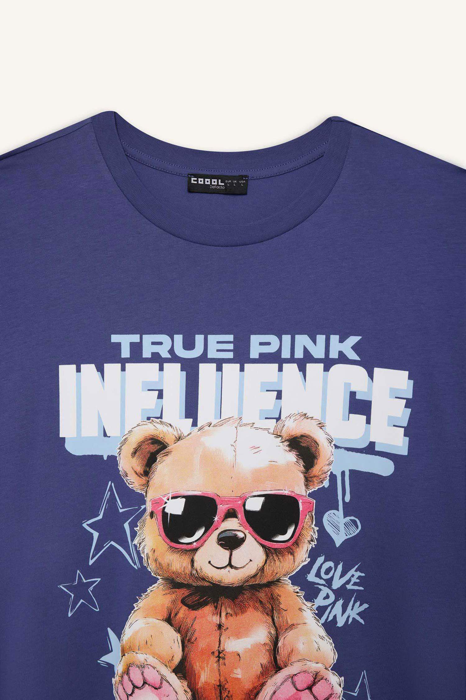 Coool Oversize Geniş Kalıp Bisiklet Yaka Baskılı Kısa Kollu Tişört